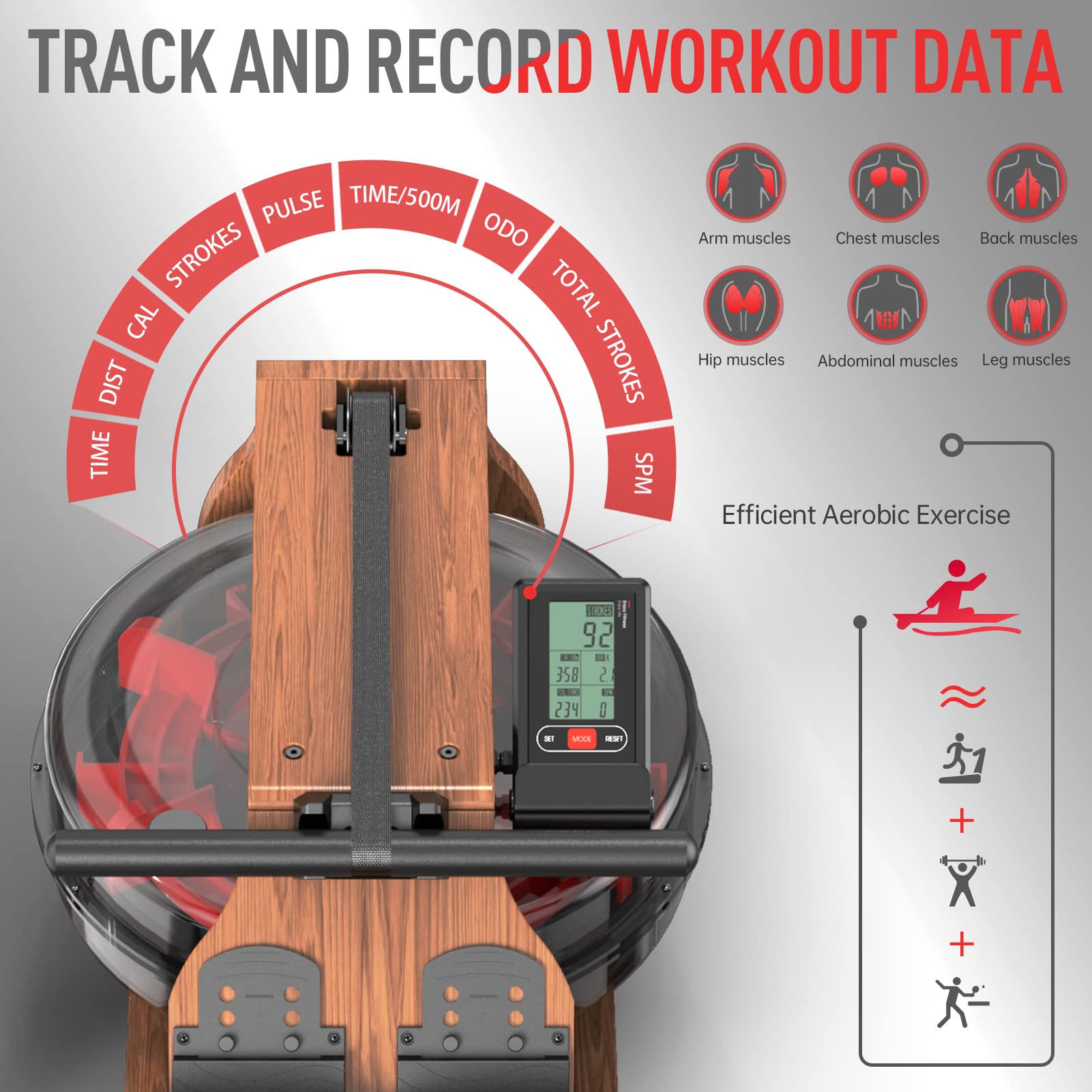 JOROTO Foldable Rowing Machine for Home Use - Bluetooth Smart Monitor, Tablet Holder & Water Resistance System - Perfect for Home Gym, Cardio Workouts & Full-Body Training