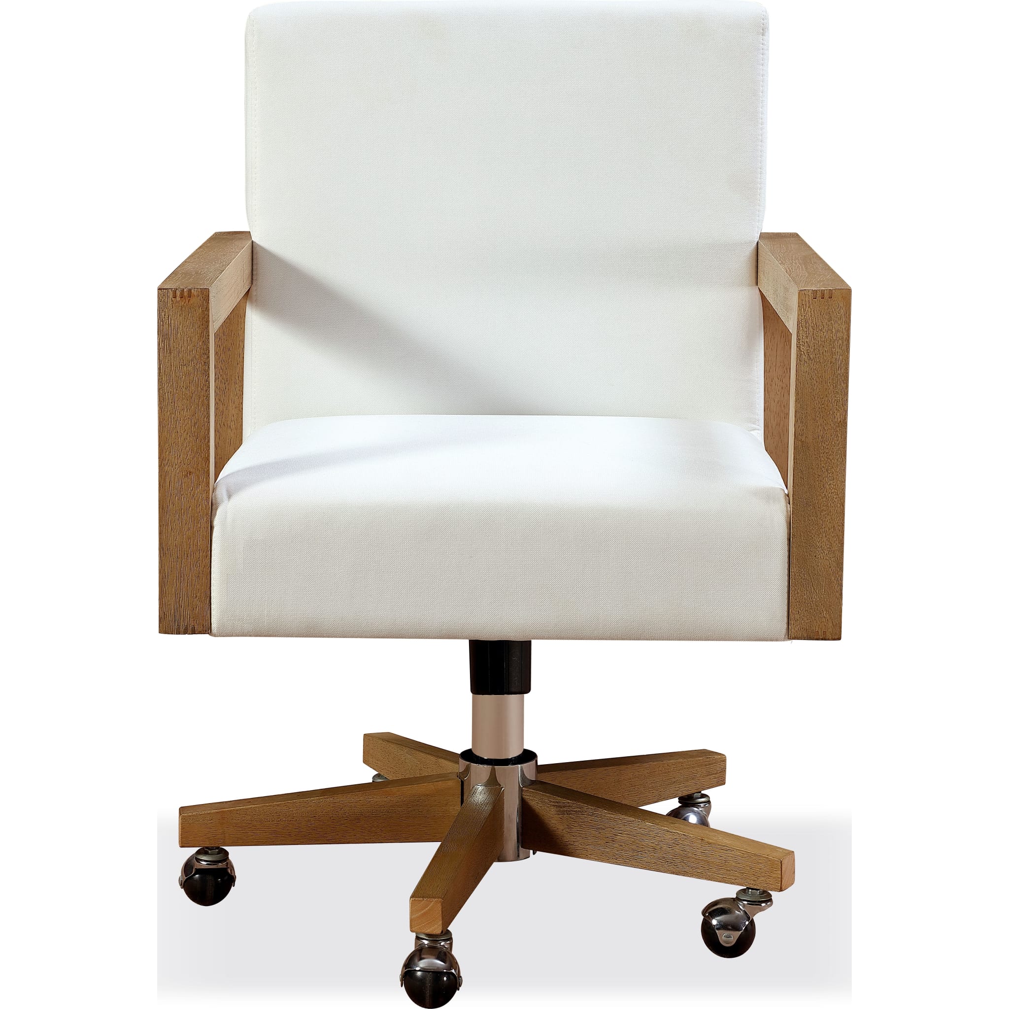 Solid Wood Frame Home Office Chair with White Canvas Upholstery - Ergonomic & Stylish for Home Workspace, Study, or Conference Room