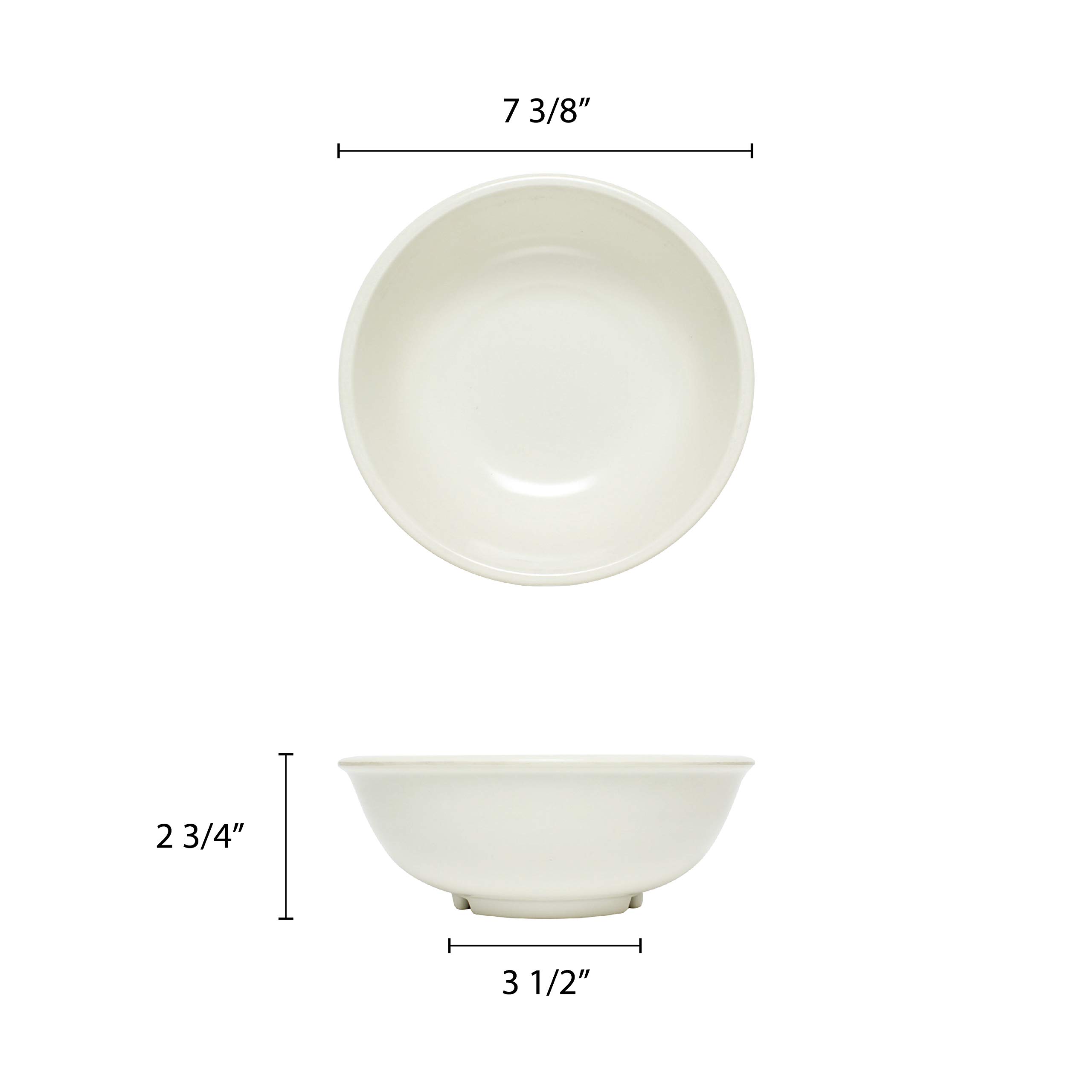 Thunder Group Ivory Melamine Salad Bowl 7.5 Inch - 24 oz (Set of 12) | Durable & Lightweight Dinnerware for Restaurants, Catering, Outdoor Picnics & Home Dining