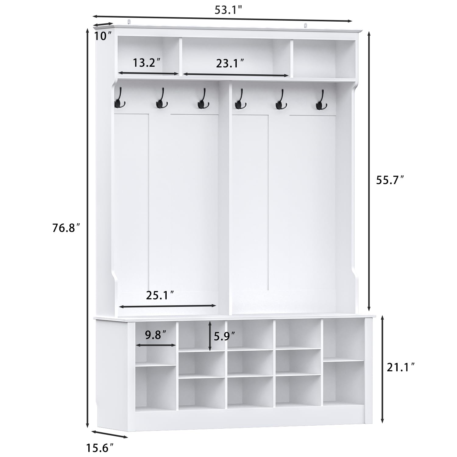 5-in-1 Hall Tree with Bench & Shoe Storage - Entryway Organizer with Coat Rack, Adjustable Shelves & Hooks - Perfect for Foyer, Hallway or Bedroom - White Entryway Furniture for Home Organization