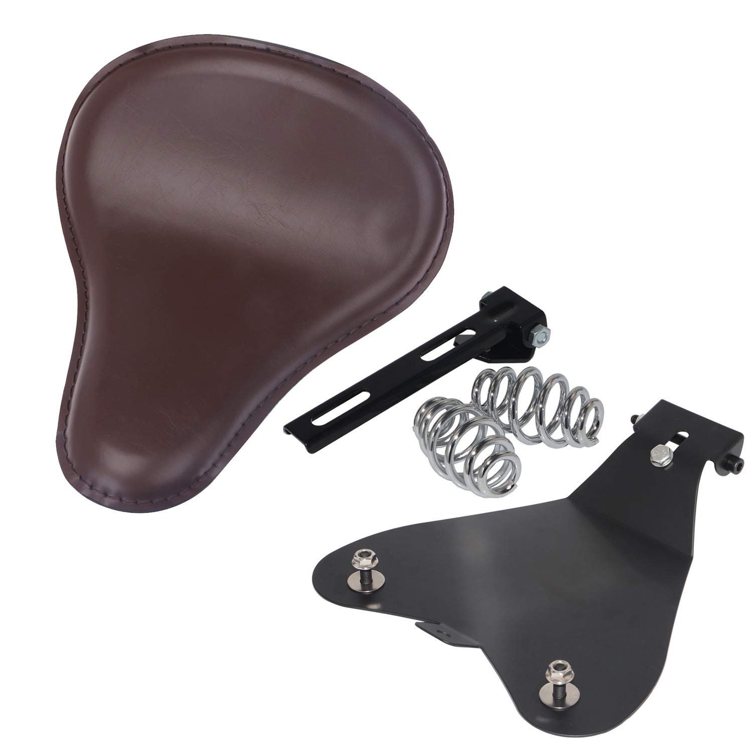 Brown 3 Inch Leather Driver Large Slim Solo Seat with Spring Bracket Kit for Harley Sportster XL 1200 883 48 Chopper Bobber Custom - Comfortable Motorcycle Seat Upgrade for Long Rides & Cruising