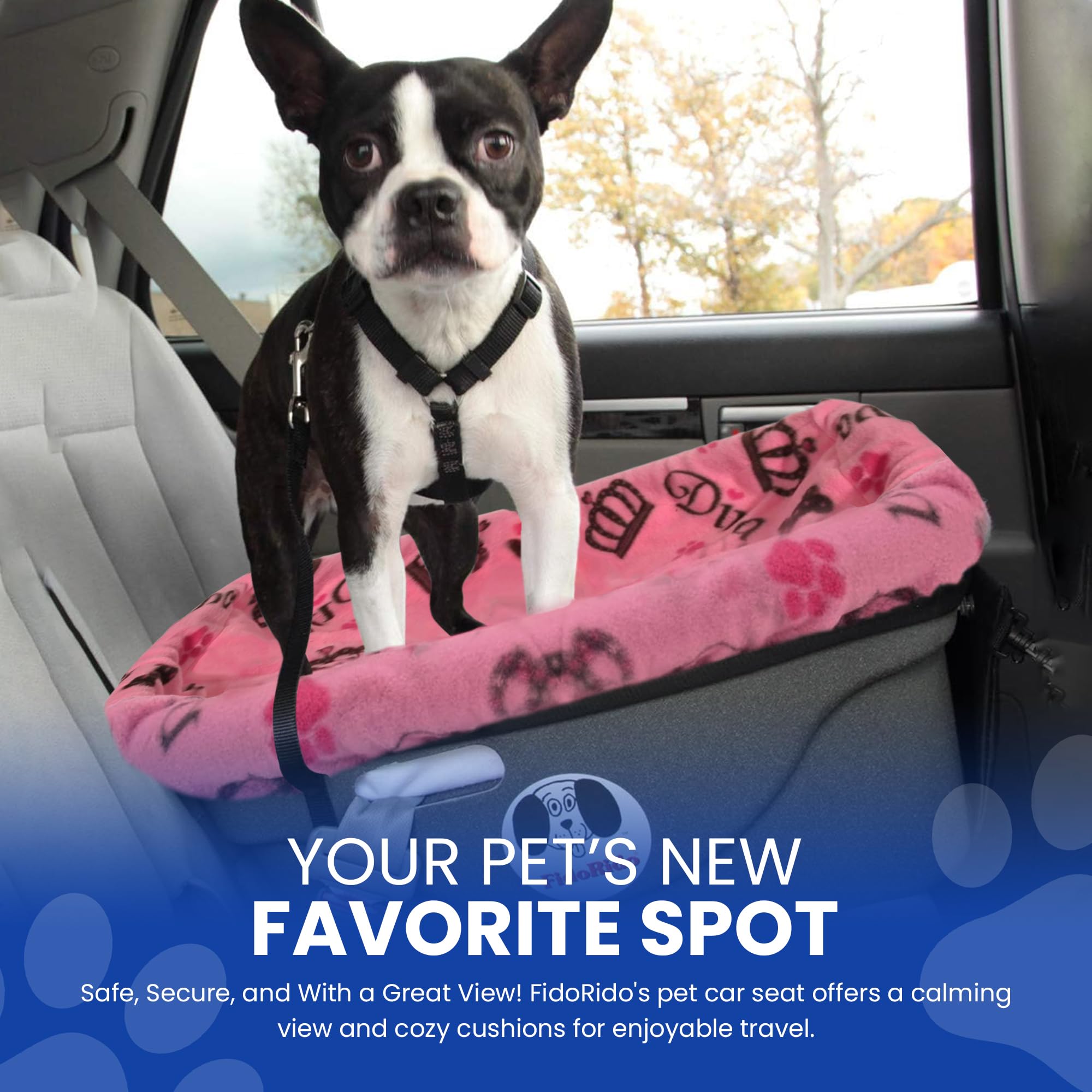 **Pink Diva Dog Car Seat - Comfortable Pet Booster Seat with Sherpa Cover & Safety Straps for Small to Large Dogs - Easy Install, Travel-Friendly - Perfect for Road Trips & Vet Visits**