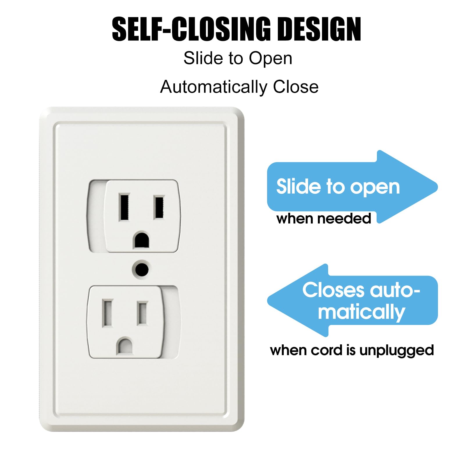 2 Pack Self-Closing Baby Proof Outlet Covers - White Safety Plugs for Center Screw Electrical Outlets | Childproof Home Protection for Nursery, Living Room & Kitchen