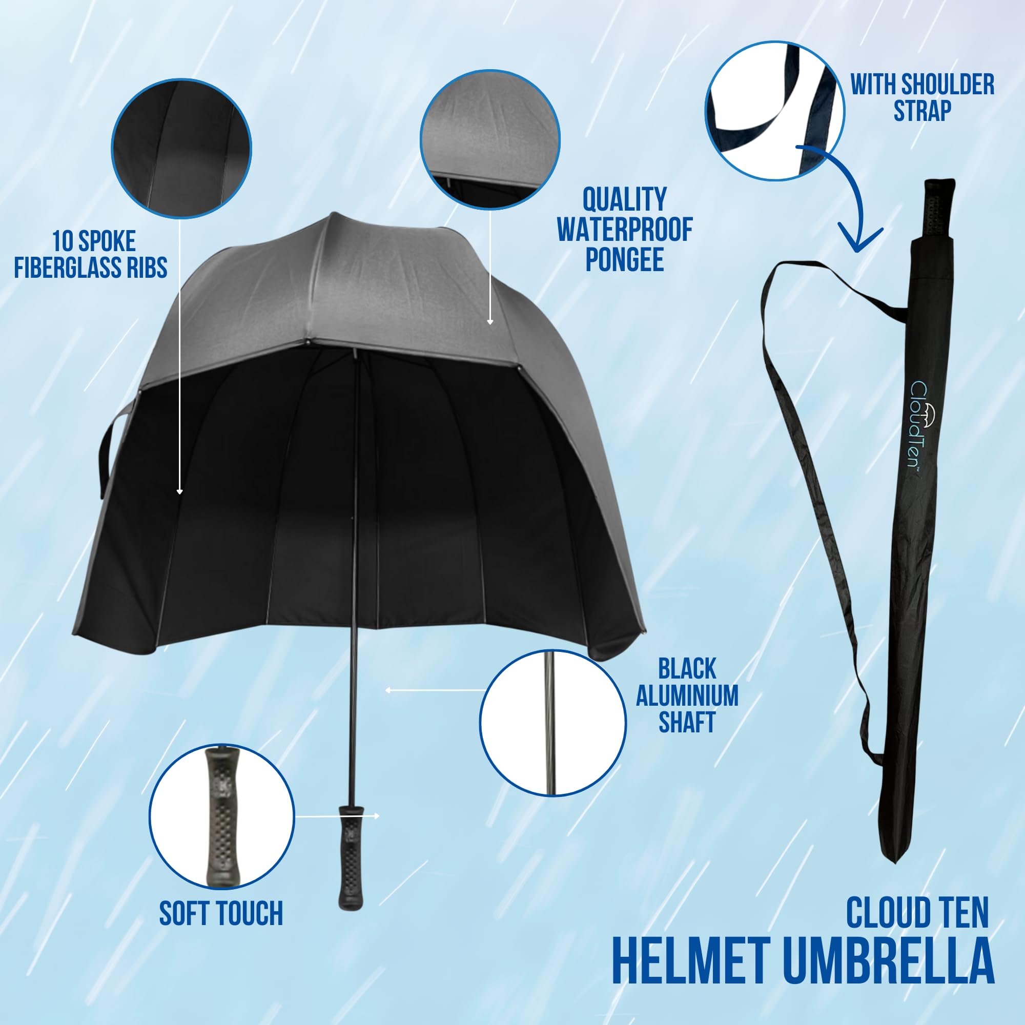 CloudTen Black Windproof Dome Umbrella for Men & Women - Lightweight Bubble Canopy for Rain & Wind Protection - Perfect for Outdoor Events, Commuting & Daily Use
