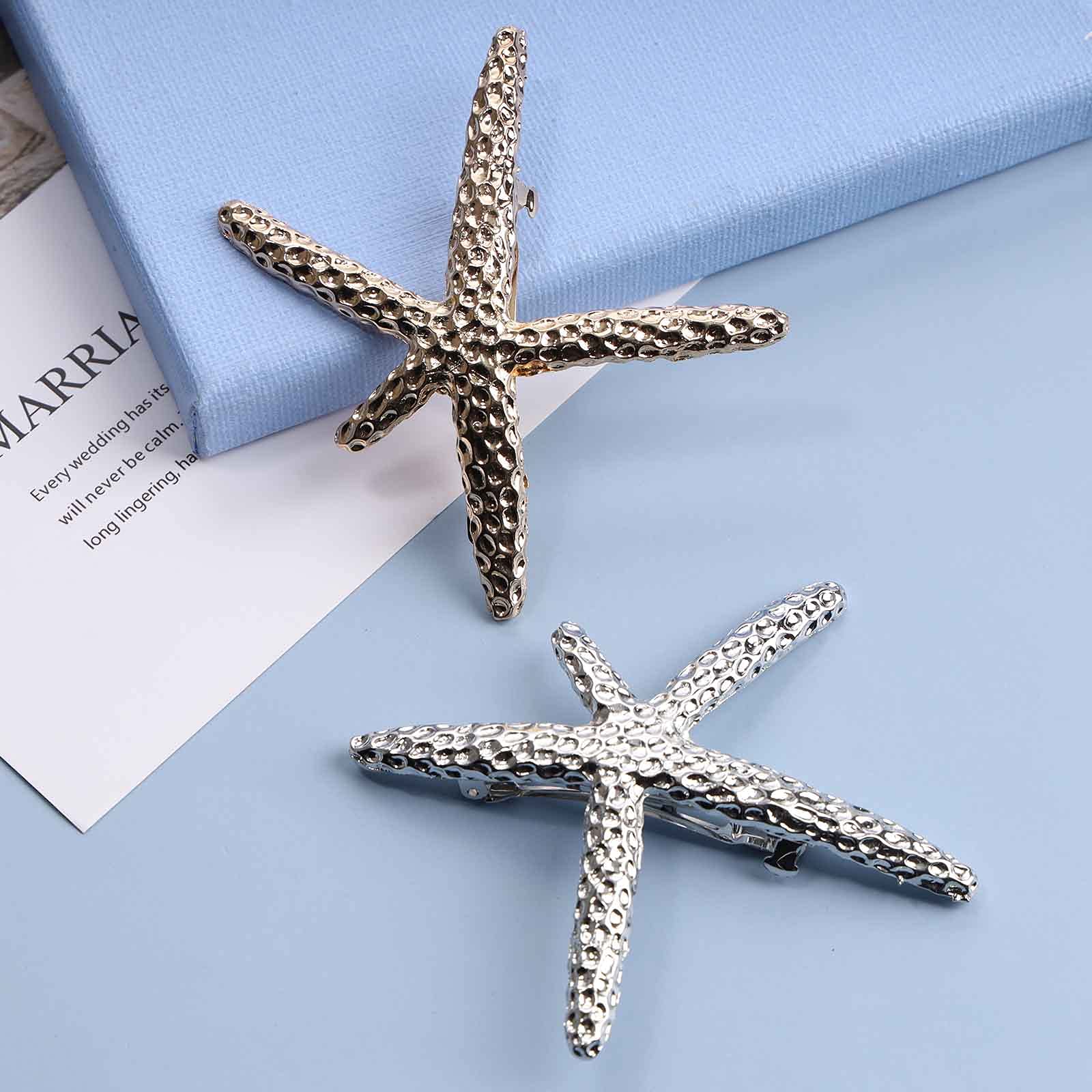 Gold Starfish Hair Clip Barrette - Elegant Metal Hair Holder for Women & Girls - Decorative Headwear & Hair Accessories - Perfect for Weddings, Parties & Everyday Wear (Silver)