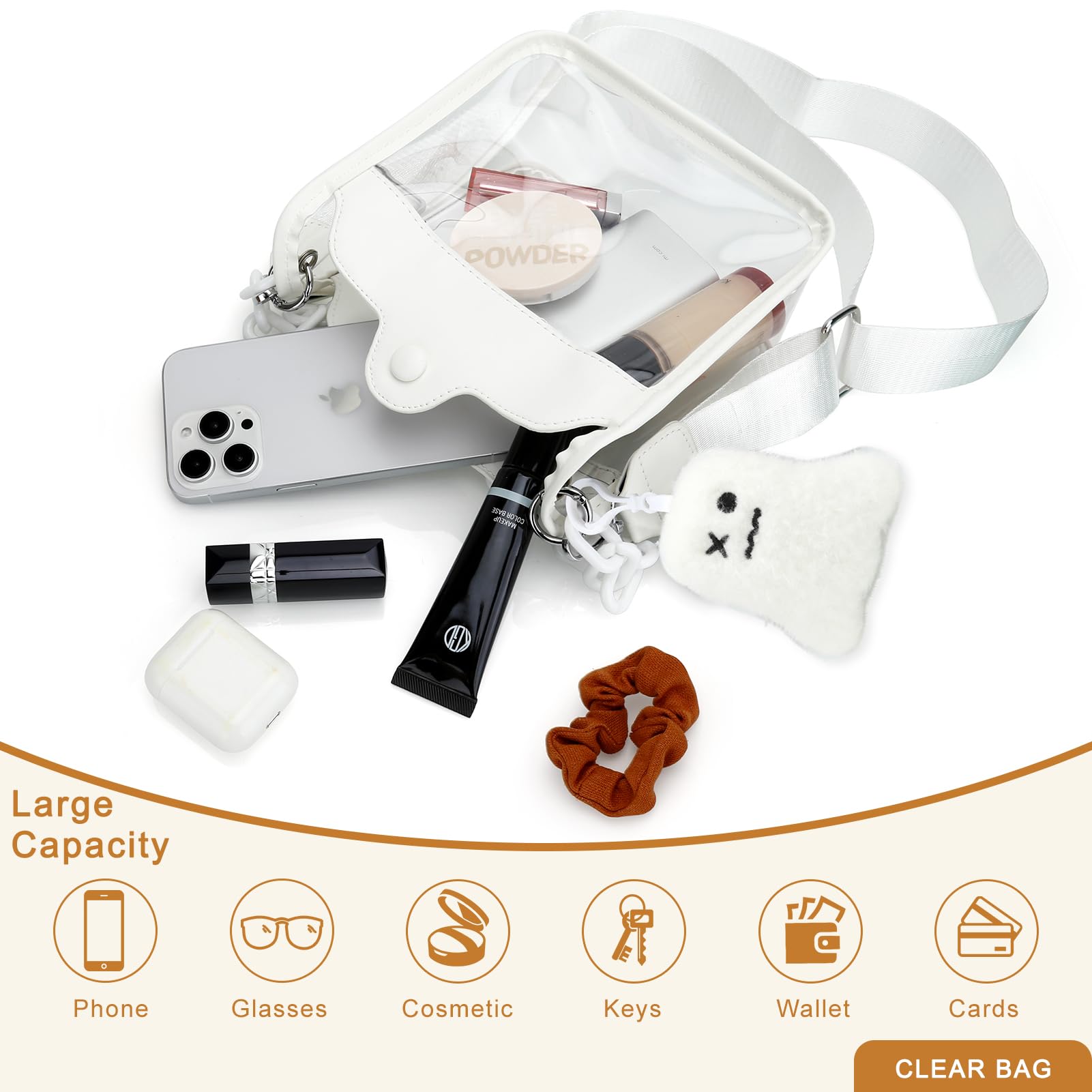 DOB SECHS Clear Crossbody Purse - Transparent Messenger Bag for Concerts, Stadiums & Sporting Events - Waterproof & Lightweight for Music Festivals, Theme Parks & Security Checkpoints