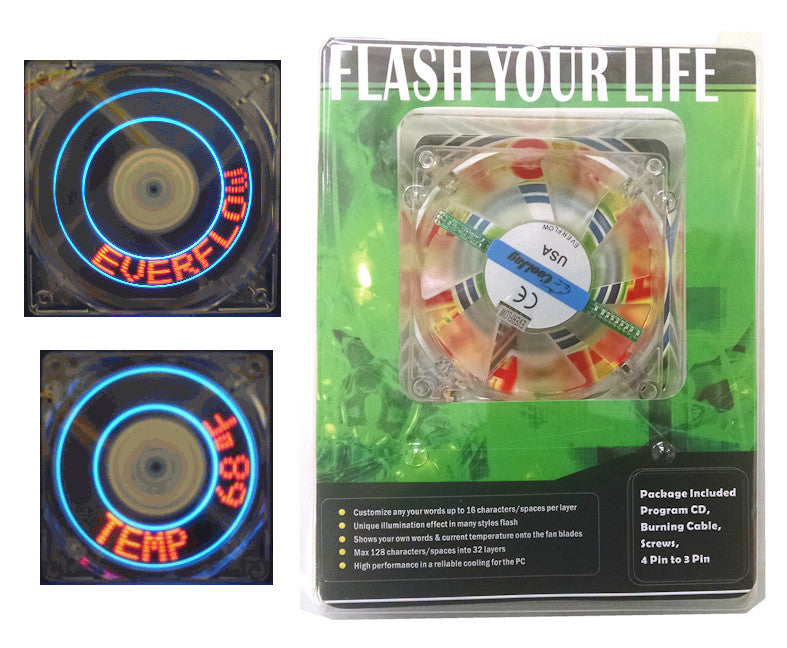 Cooljag Programmable 80x80x25mm Mini LED Flash Fan EF4 80 - RGB PC Cooling Fan for Gaming Computer, Case Modding & DIY PC Builds