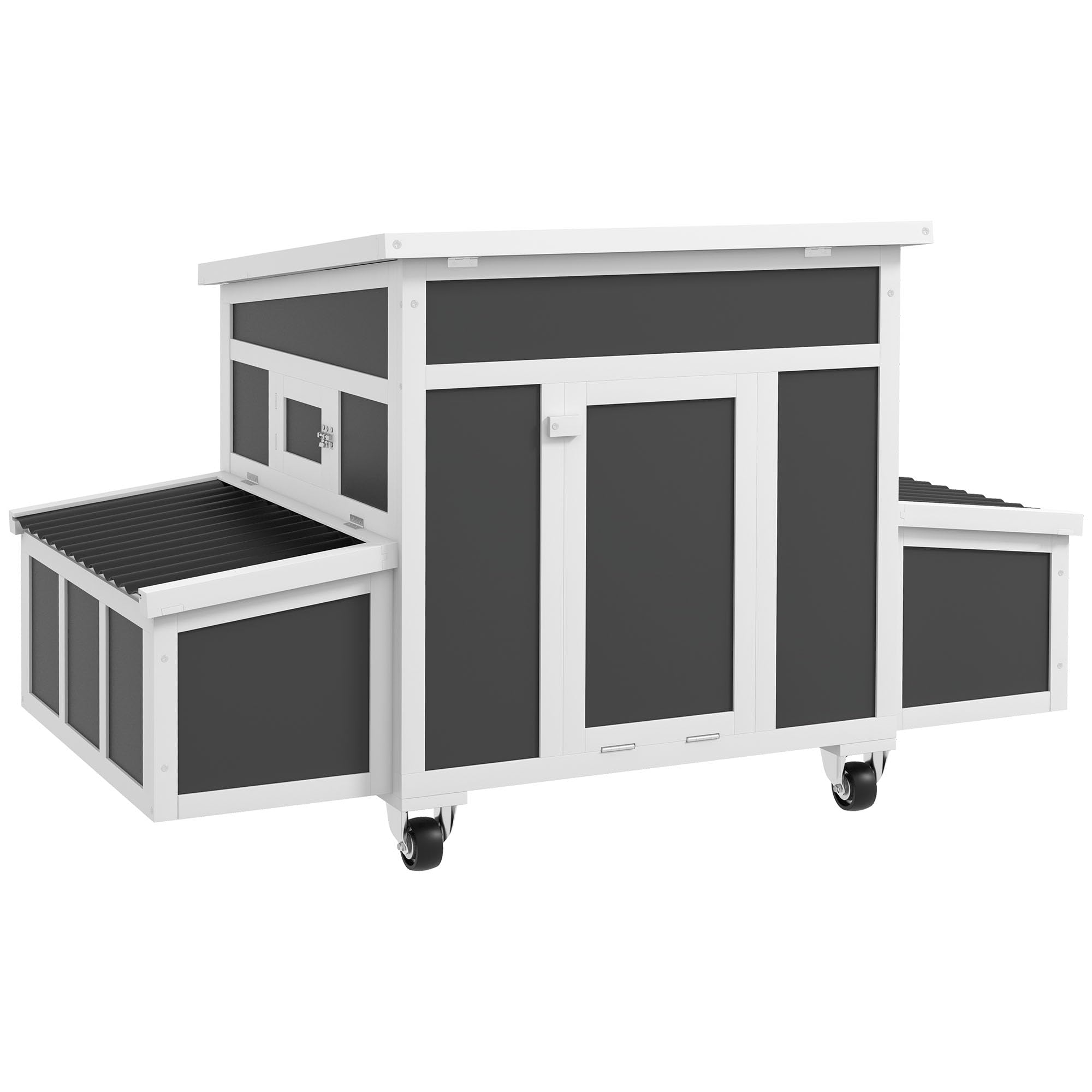 PawHut Dark Gray Wooden Chicken Coop with Nesting Box & Pull-Out Tray - Outdoor Poultry Cage for 6 Chickens, Rabbit Hutch with Perches, Ramp & Windows - Ideal for Ducks, Hens & Small Animals - Perfect for Backyard Farming & Pet Shelter
