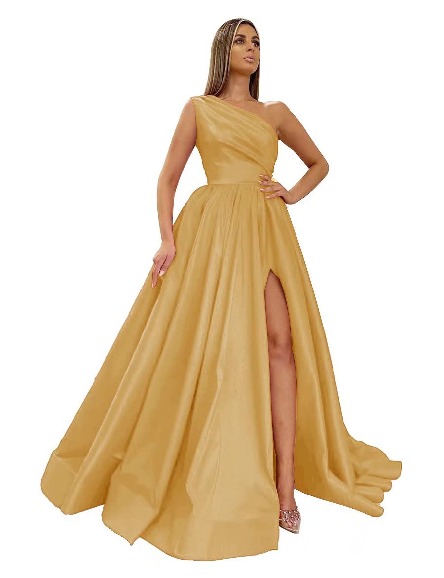 Elegant One Shoulder Satin Prom Dress for Women - Long Formal Evening Gown with High Slit for Parties, Galas & Special Occasions | Perfect for Homecoming, Weddings & Red Carpet Events