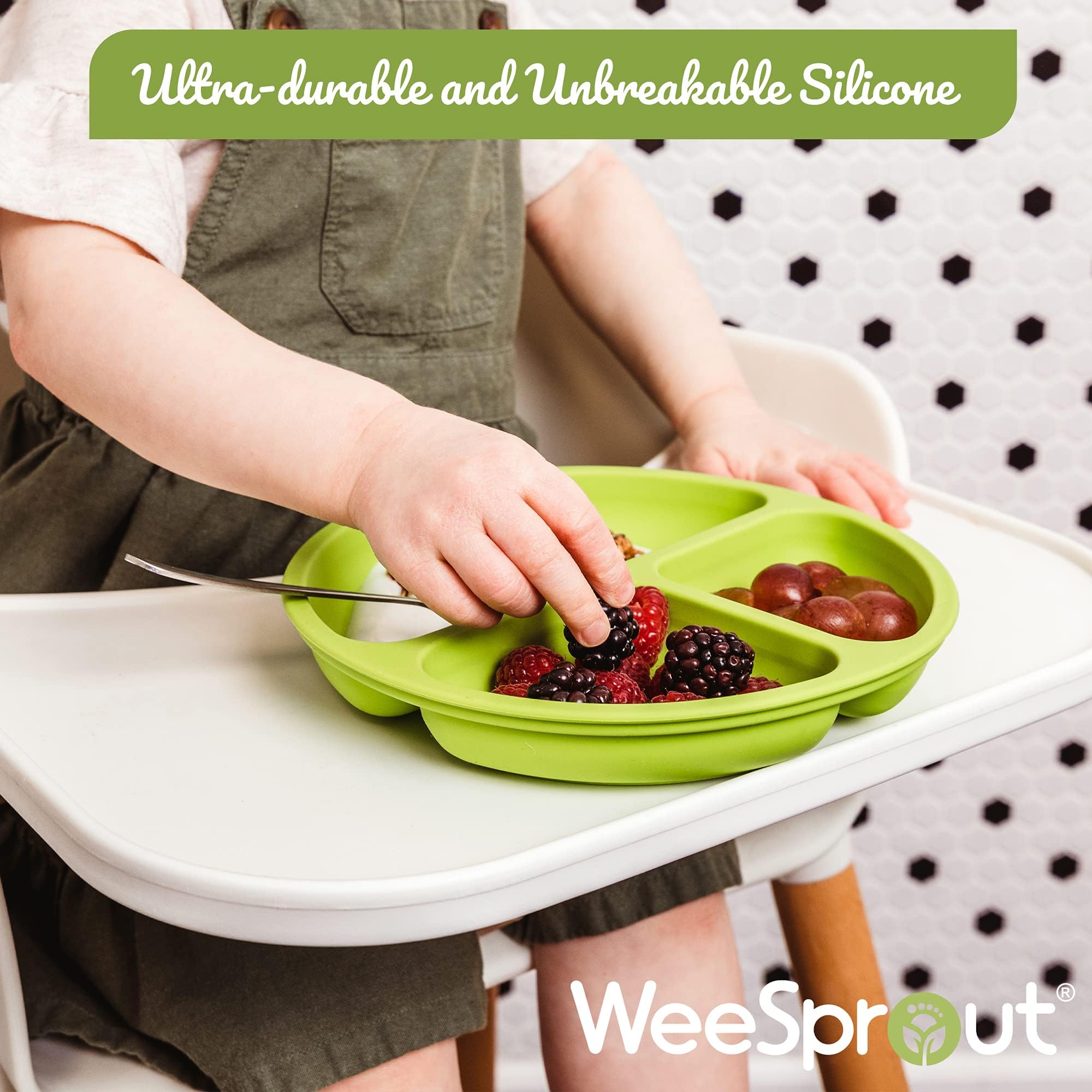 WeeSprout Silicone Divided Plates for Toddlers & Kids - 100% Food Grade, BPA-Free, Dishwasher & Microwave Safe Baby Plates - Perfect for Home, Travel, and Daycare Use