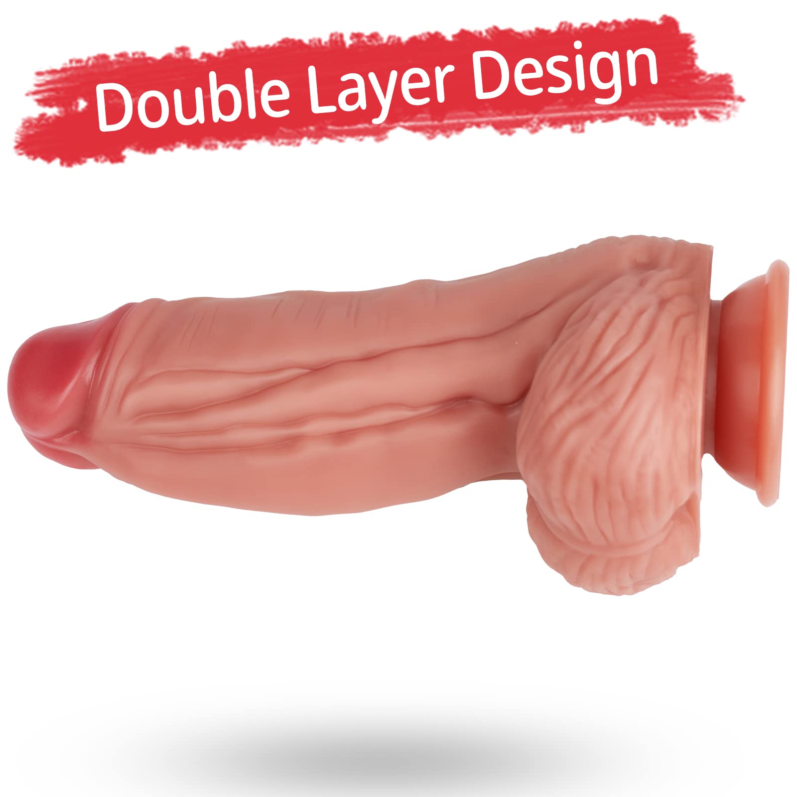 Realistic 9.8 Inch Large Dildo with Double Layer Design - Thick Strong Suction Cup Base for Hands-Free Play - Adult Sex Toy for Couples & Solo Pleasure - Perfect for Bedroom Fun, BDSM, and Fantasy Roleplay