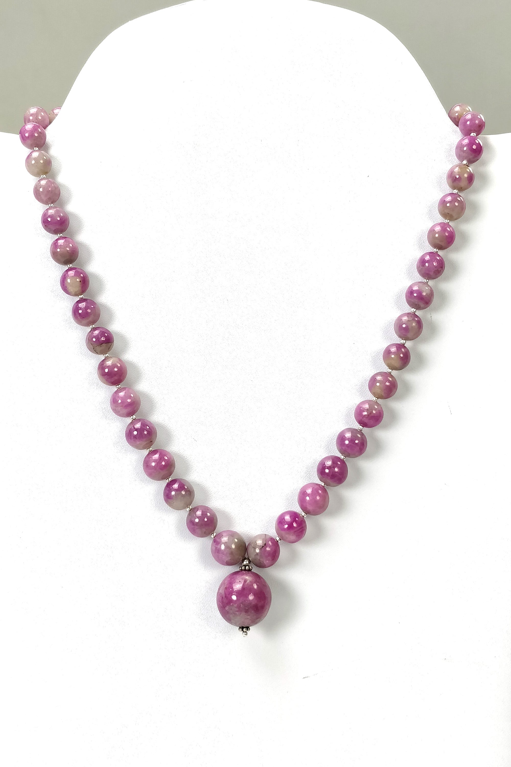 Natural Untreated Bi-Color Zoisite Ruby Gemstone Necklace - 341.95cts with 925 Sterling Silver (7.5mm, 17mm, 19mm) | Elegant Jewelry for Women, Perfect for Weddings, Parties & Special Occasions