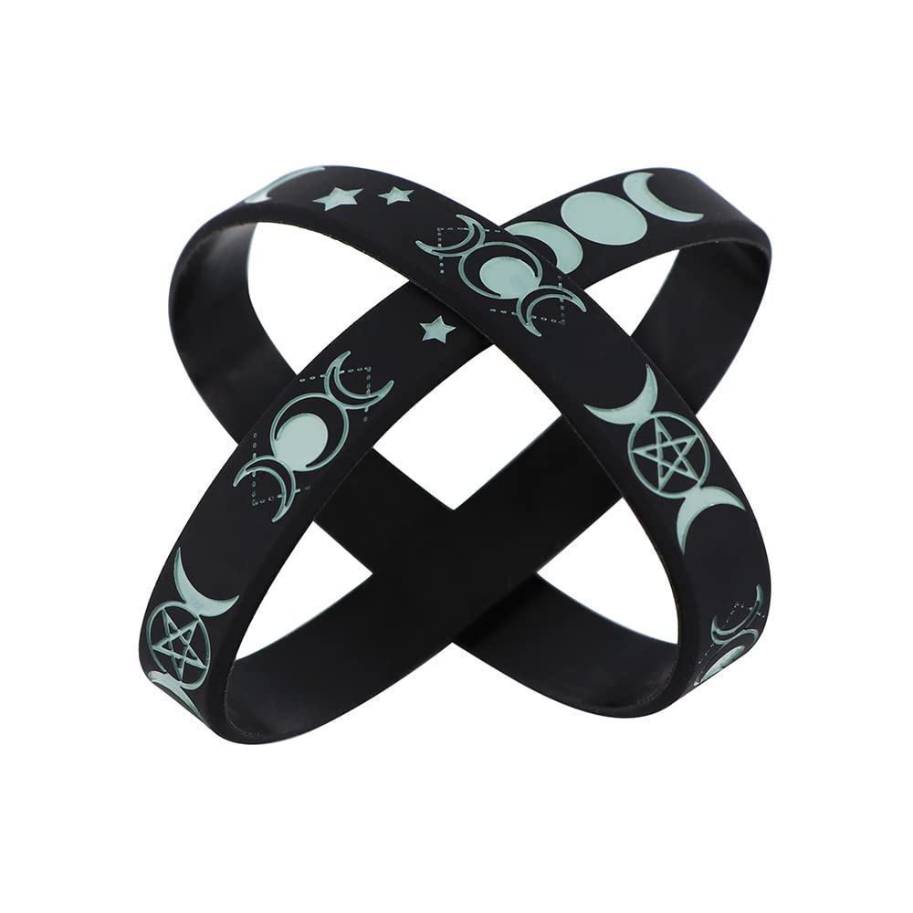 2 Pack Triple Moon Silicone Bracelets - Trendy Rubber Wristbands for Women, Men, Girls & Boys | Yoga, Sports, Festival & Birthday Gift | Moon Phase Spiritual Jewelry for Everyday Wear & Special Occasions