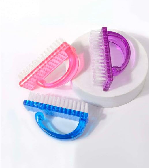 3Pcs Nail Cleaning Brush Set - Dust Cleaner & Manicure Scrub Brush for Hands & Feet - Durable Plastic Handle Gel Nail Brush - Perfect for Salon, Home Pedicure & DIY Nail Care
