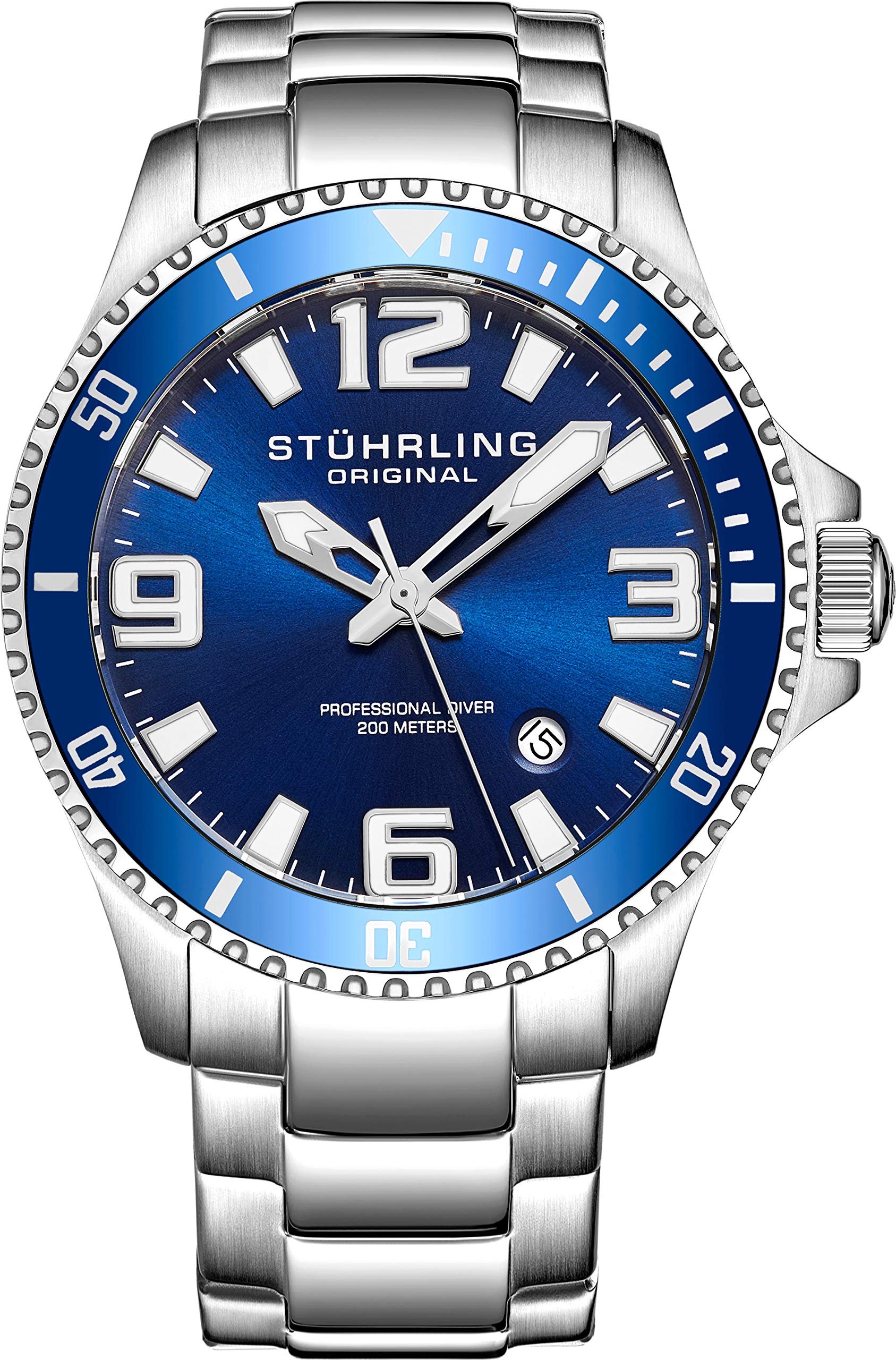 Stuhrling Original Men's Analog Dive Watch - 100M Water Resistant Sports Watch with Stainless Steel Bracelet - Perfect for Swimming, Diving & Outdoor Activities