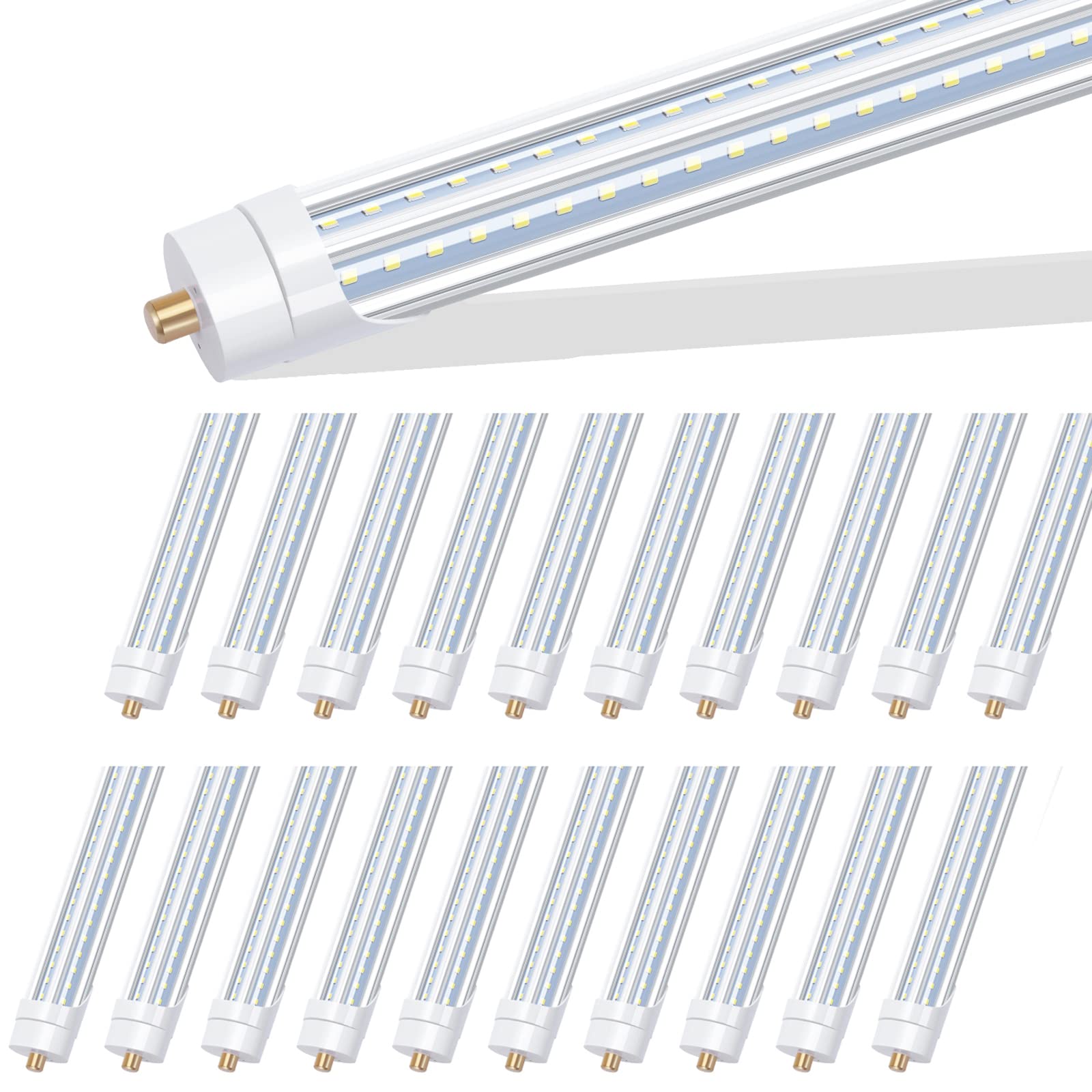 90W 10000LM T8 8FT LED Shop Light - Cool White 6000K V-Shaped Tube, Single Pin FA8 Base, Ballast Bypass - Replacement for 8Ft Fluorescent Bulbs (20 Pack) - Perfect for Warehouses, Garages, Workshops & Commercial Lighting