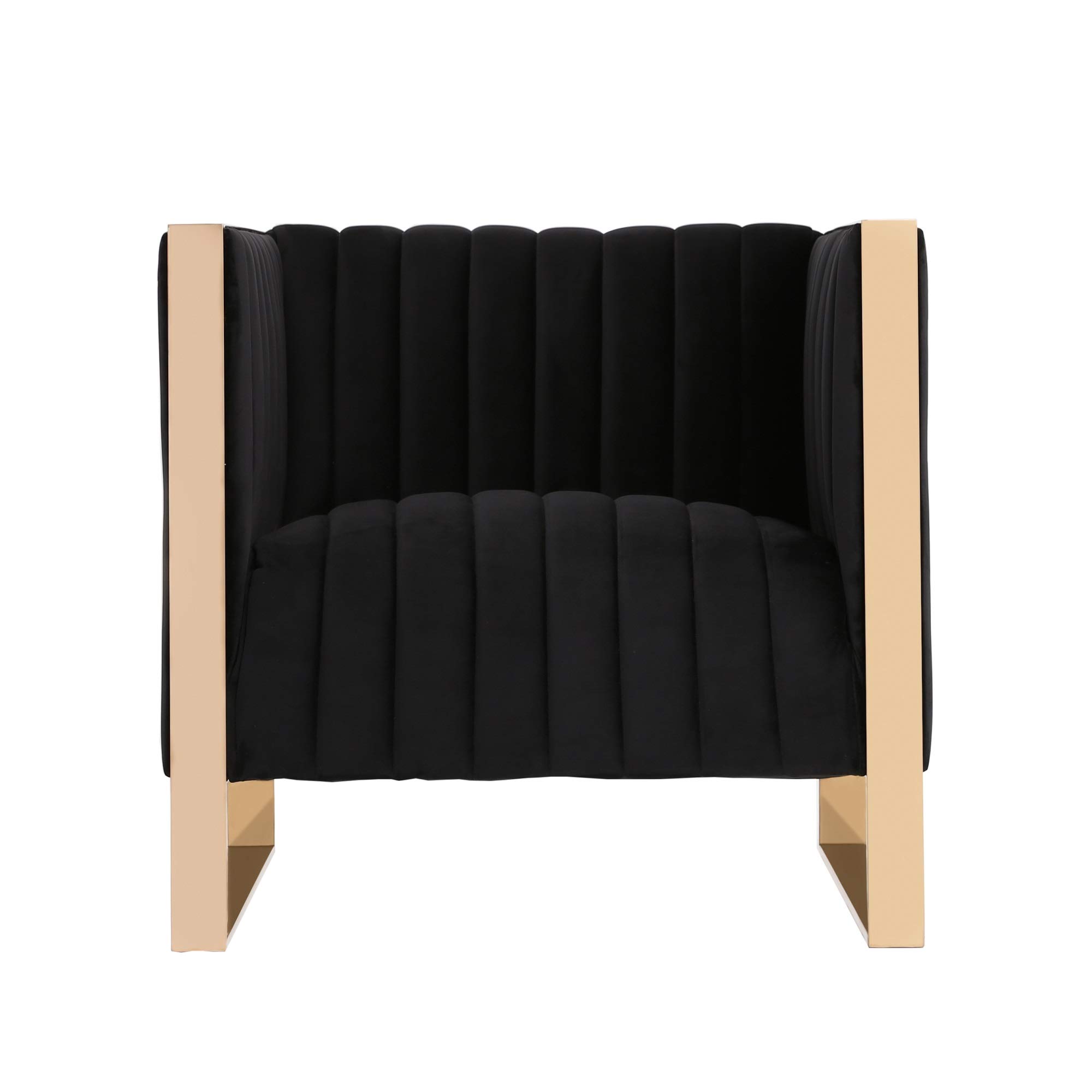 Trillium Velvet 3-Piece Living Room Furniture Set - Sofa & Chairs with High-Density Foam, Vertical Channeling & Gold Stainless Steel Frame (Black) | No Assembly Required | Perfect for Modern Apartments, Luxury Condos & Cozy Home Theaters