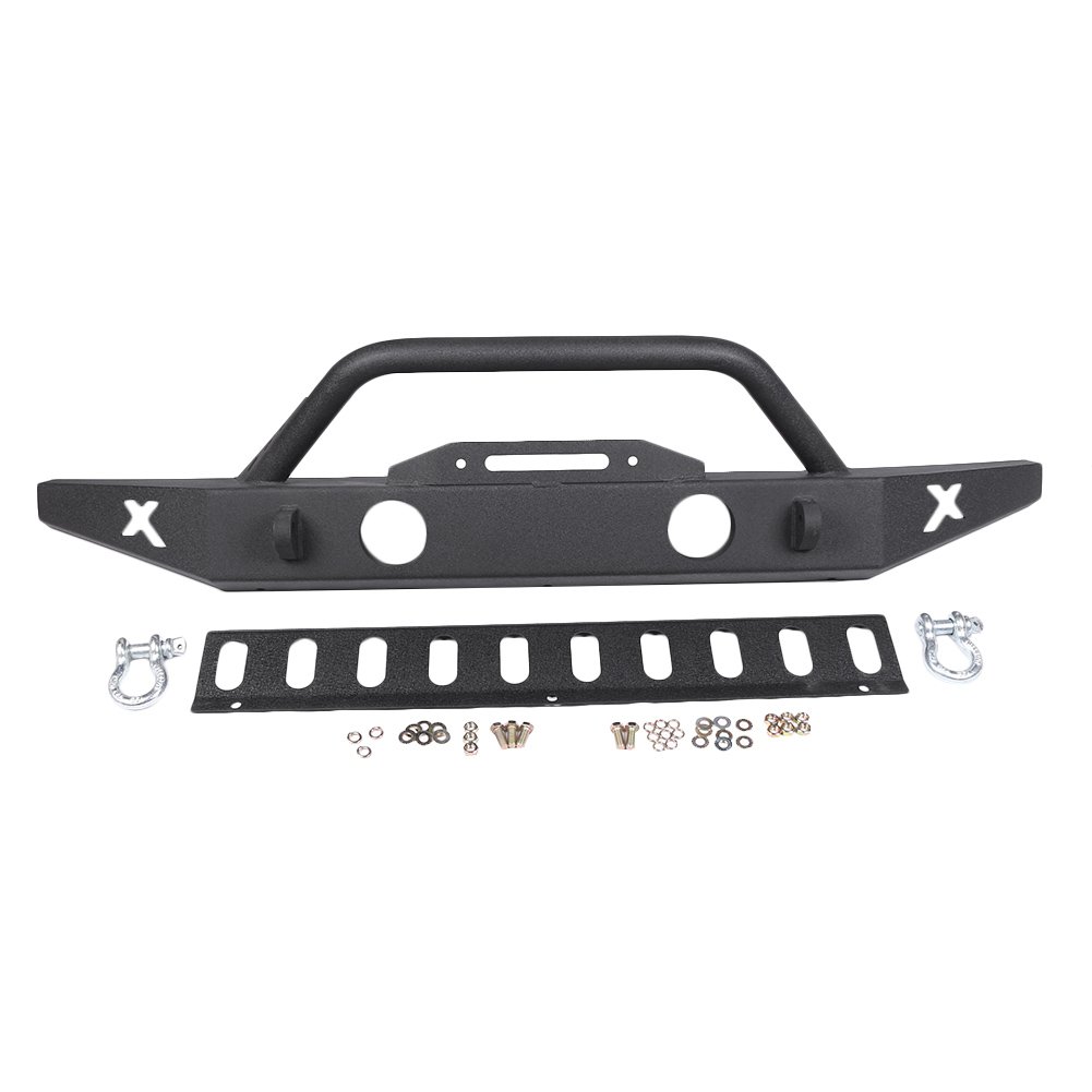 Jeep Wrangler JK 07-18 Front Bumper - Heavy Duty Rock Crawler Bumper with Skid Plate, Fog Light Holes, D-Rings & Winch Plate | Textured Black Finish | Off-Road, Trail Riding & Adventure Vehicle Protection
