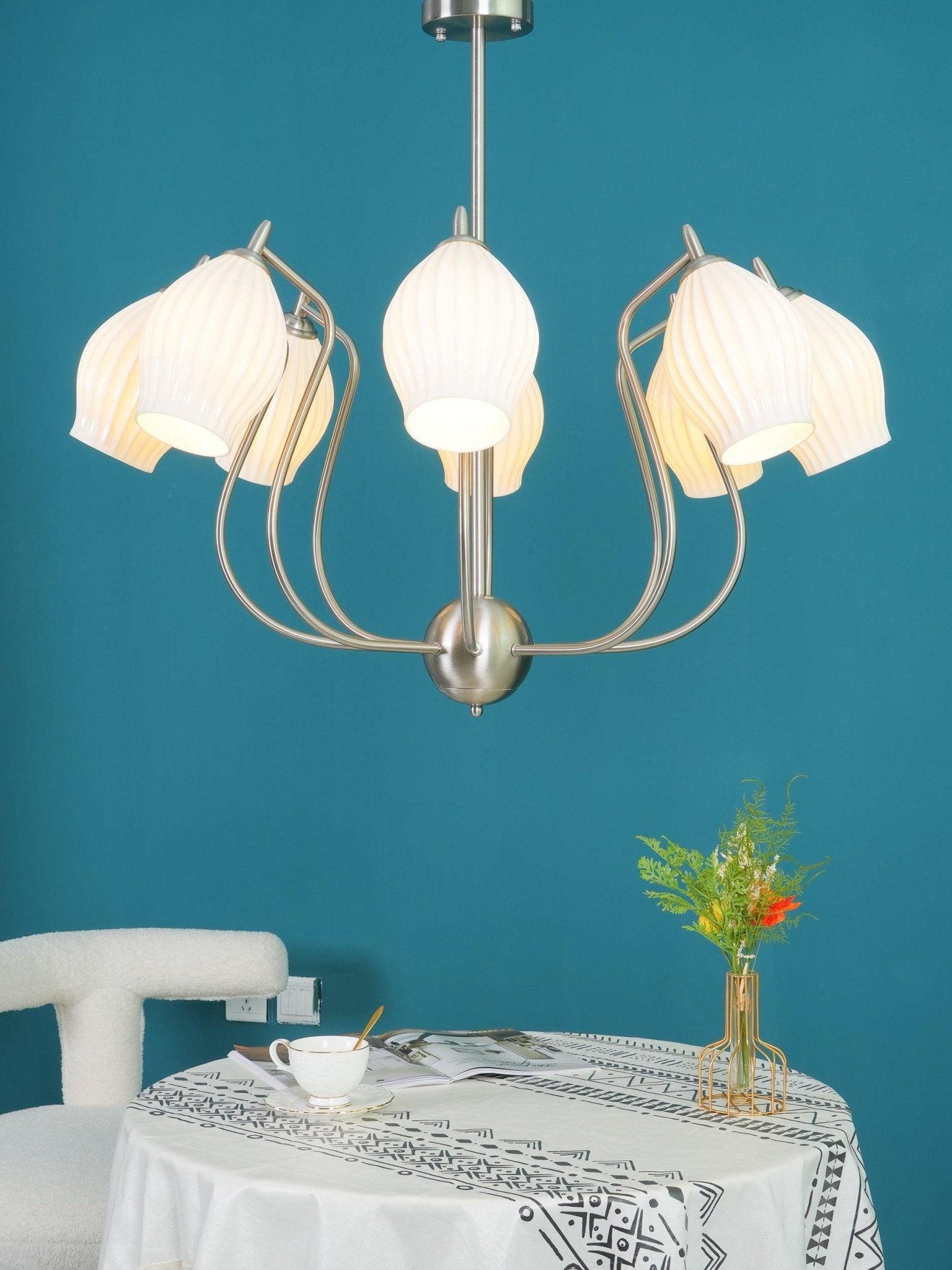 Modern Ceramic Ribbed Chandelier Light Fixture - Elegant Dining Room & Bedroom Ceiling Lighting for Home Decor