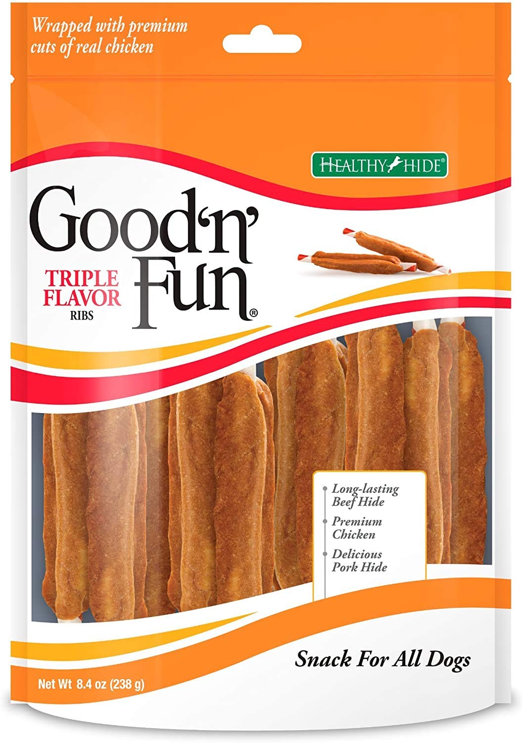 Premium Triple Flavor Dog Chews - Rawhide, Chicken & Pork Hide 8.4 oz (Pack of 2) | Long-Lasting Dental Treats for Medium & Large Dogs | Perfect for Training Rewards & Anxiety Relief