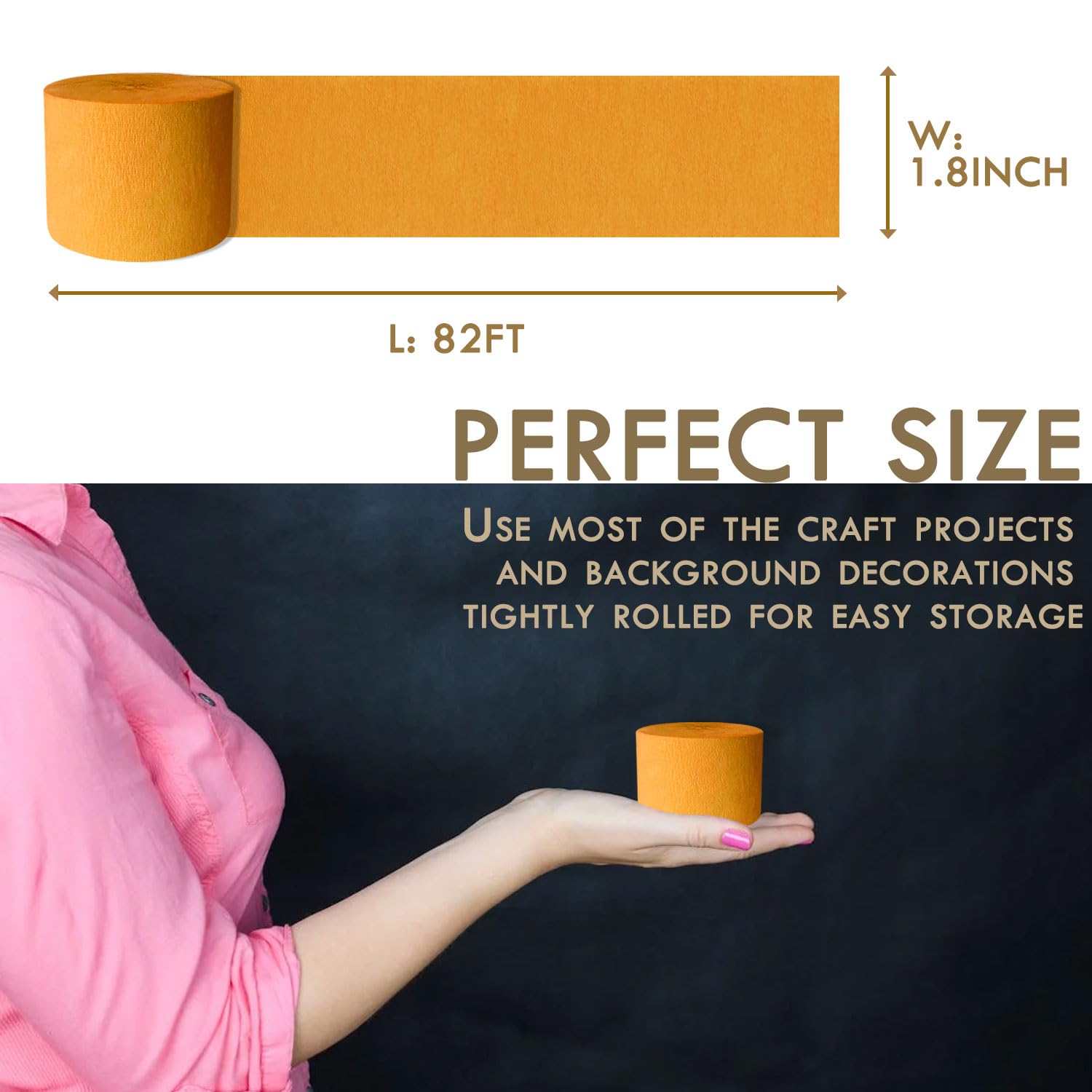 8 Rolls Crepe Paper Streamers 656ft - Yellow & Orange Party Decorations for Weddings, Birthdays, Baby Showers | 1.8