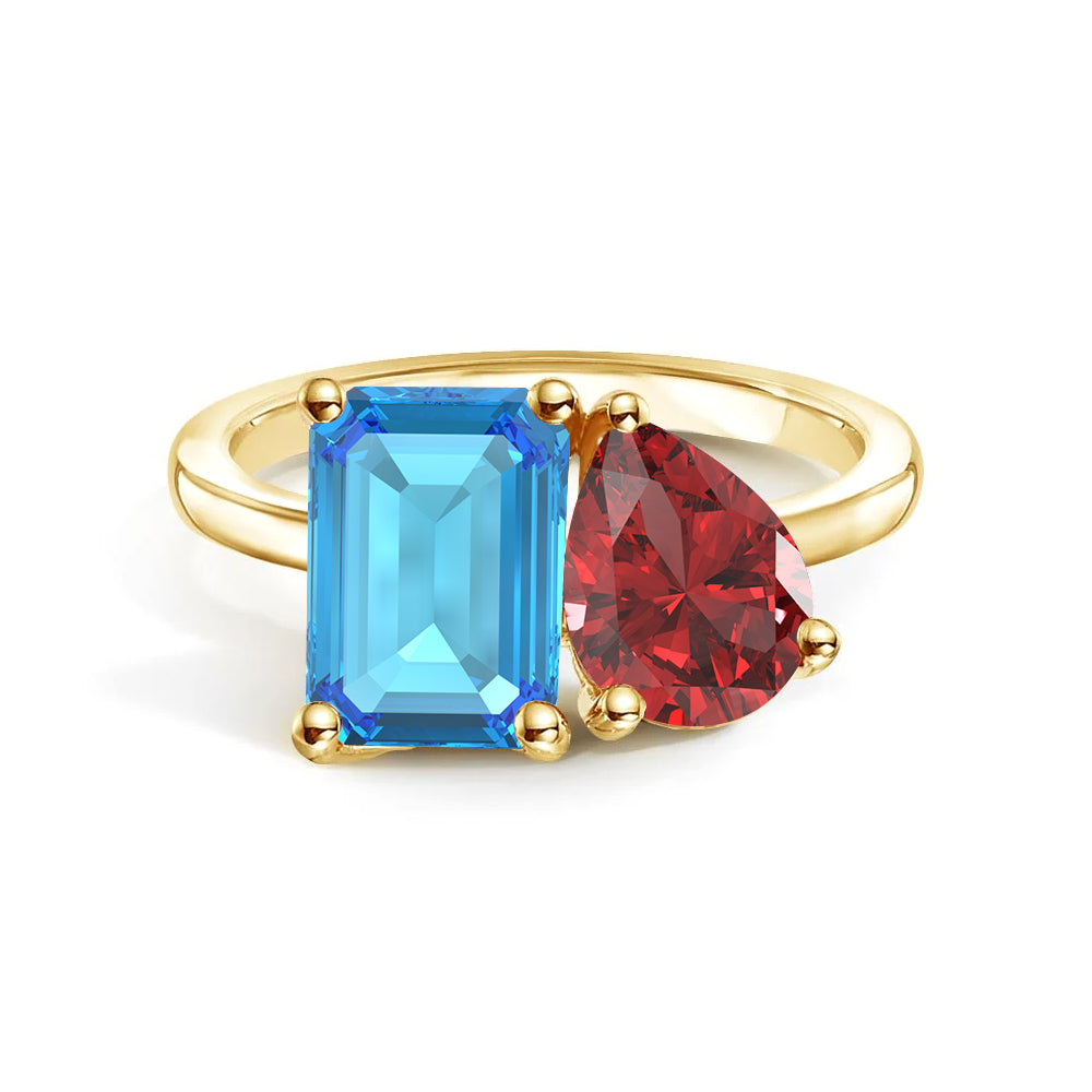 Personalized Toi et Moi Blue Topaz Birthstone Ring for Women - Custom Anniversary Jewelry Gift for Her - Perfect for Valentine's Day, Engagement & Romantic Occasions