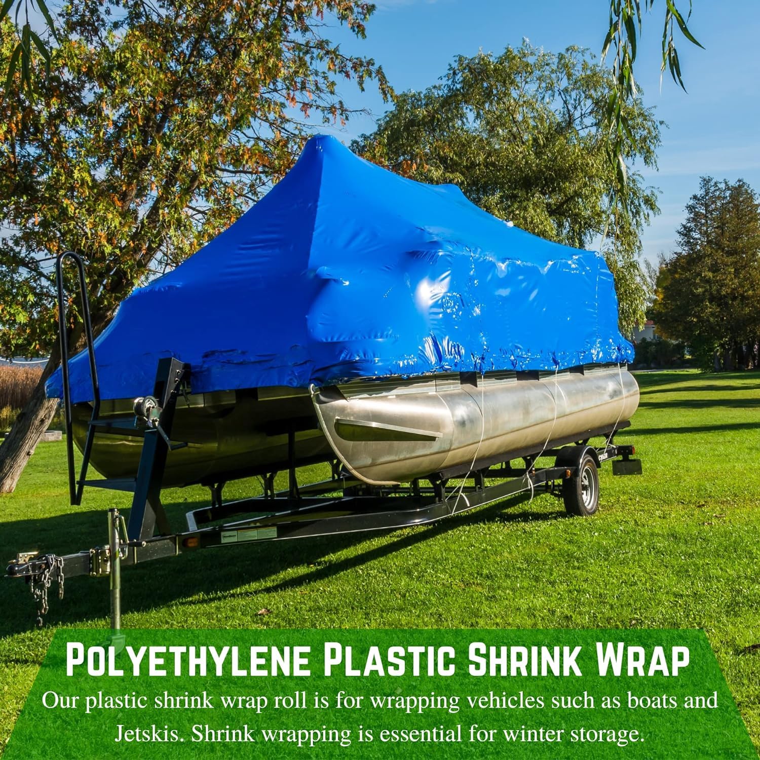 Heavy Duty 7 Mil Polyethylene Plastic Shrink Wrap - Blue Boat Shrink Film 20' x 40' for Marine Storage & Protection | Industrial Heat Gun Shrink Wrap for Boats, RVs, Furniture & Outdoor Equipment