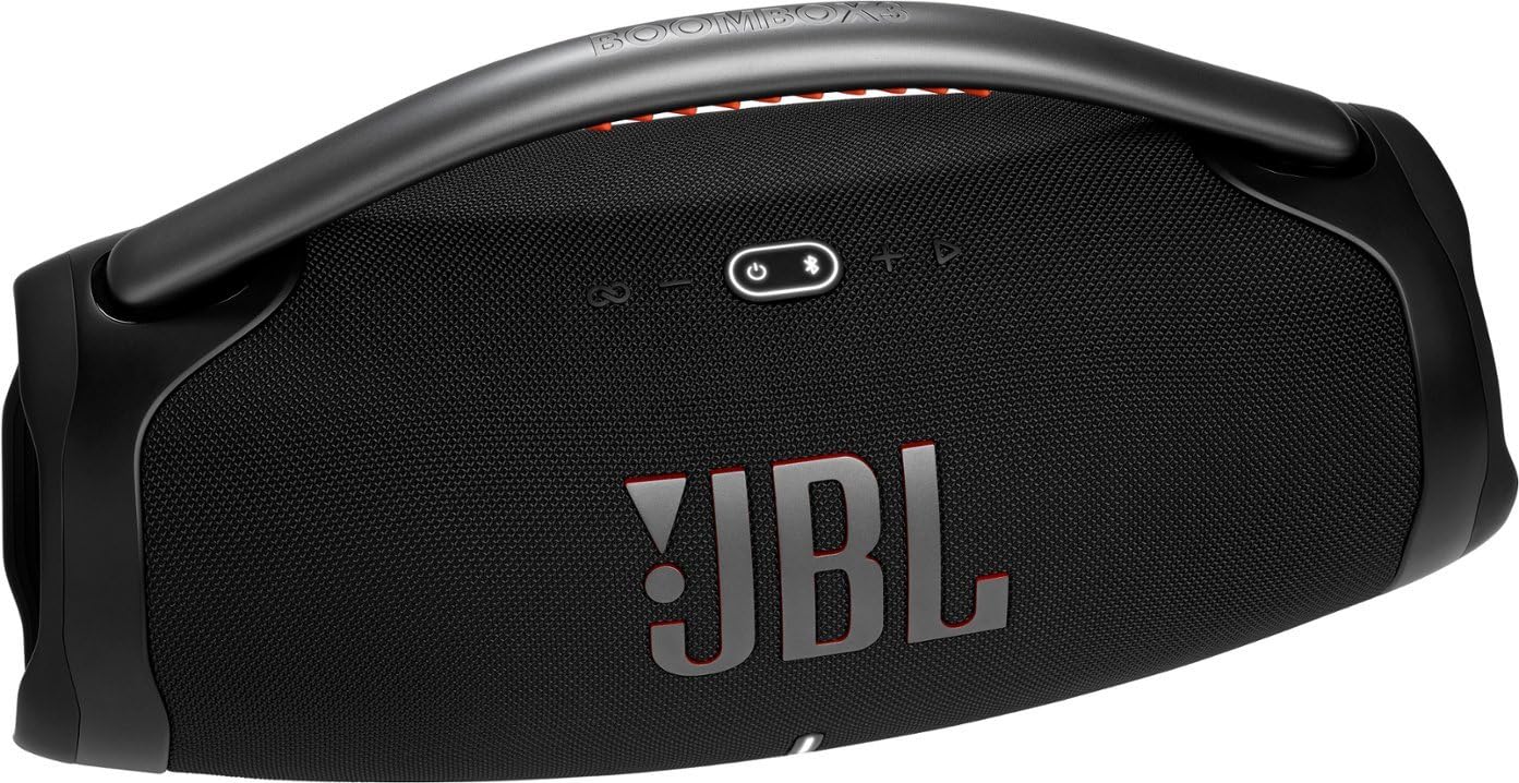 JBL Boombox 3 Portable Bluetooth Speaker - Wireless Outdoor Speaker with Powerful Bass, IPX7 Waterproof, 24-Hour Playtime - Perfect for Beach, Pool Party & Camping (Renewed, Black)