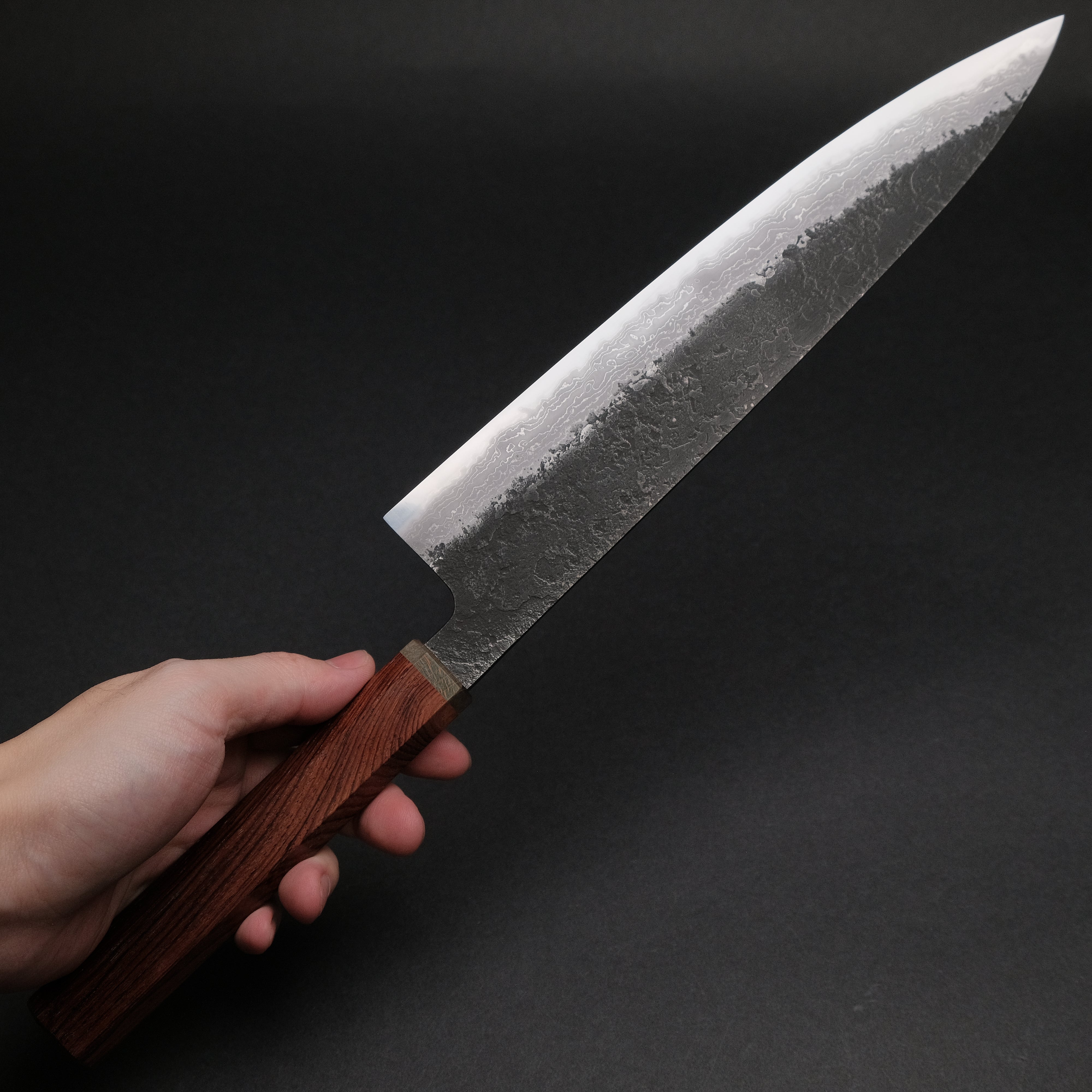 Premium Ajikataya White #2 Nashiji Damascus Gyuto 240mm Chef Knife - Rosewood & Stabilized Wood Handle (#41) - Perfect for Professional Chefs & Home Cooking Enthusiasts