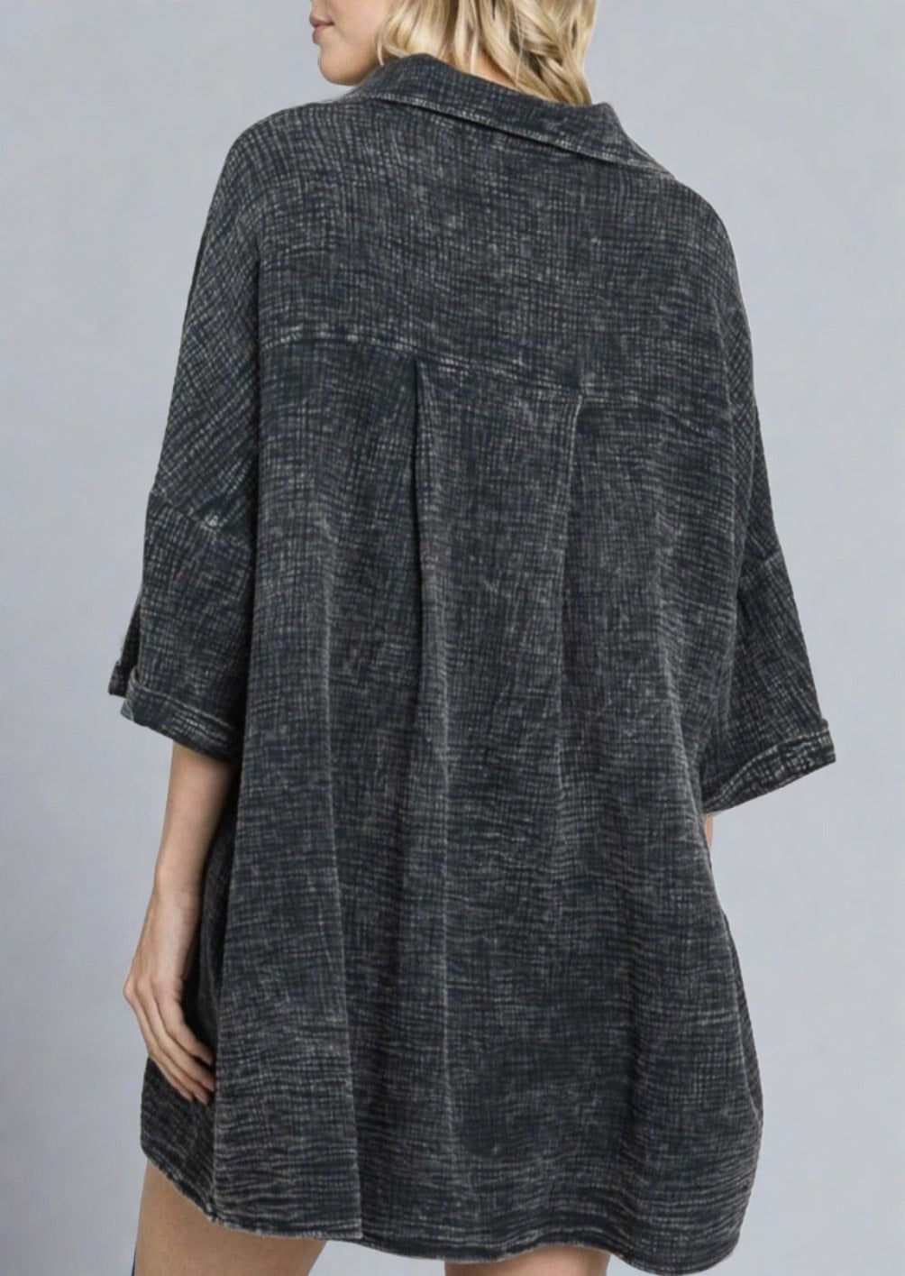 Stylish Boyfriend Slouchy Gauze Top in Washed Black - Made in USA | Perfect for Casual Outings, Beach Cover-ups & Boho Fashion