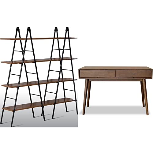 Home Square 2-Piece Furniture Set - Study Desk with Metal Bookcase for Home Office, Dorm Room & Small Spaces | Modern Workstation & Storage Solution