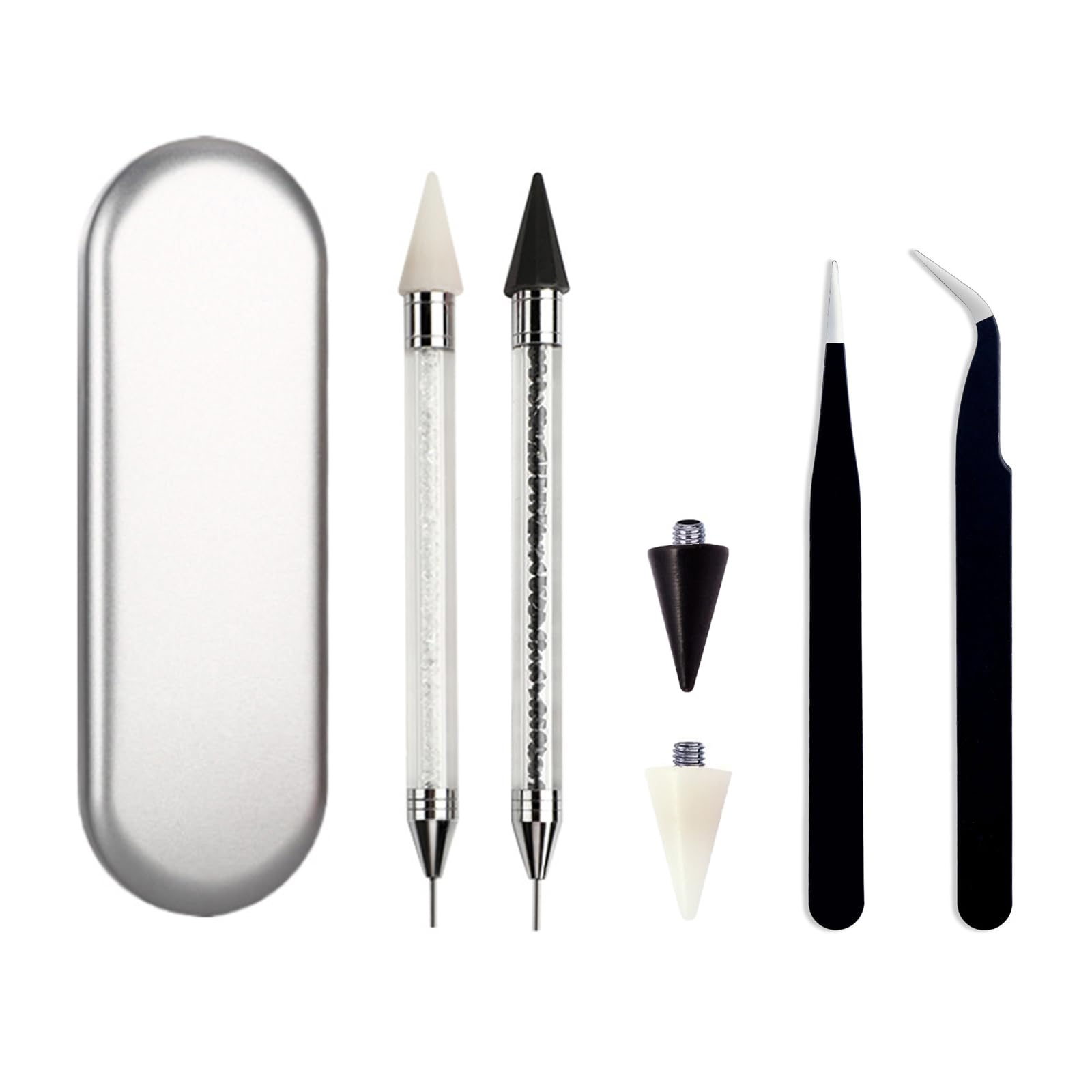 **2-Piece Rhinestone Picker Tool with Wax Tip – Jewel & Rhinestone Applicator, Wax Pencil for DIY Crafts, Nail Art, Costume Design (Black & White)**    *(Use for applying rhinestones to clothing, accessories, nails, or DIY projects with precision and ease!)*