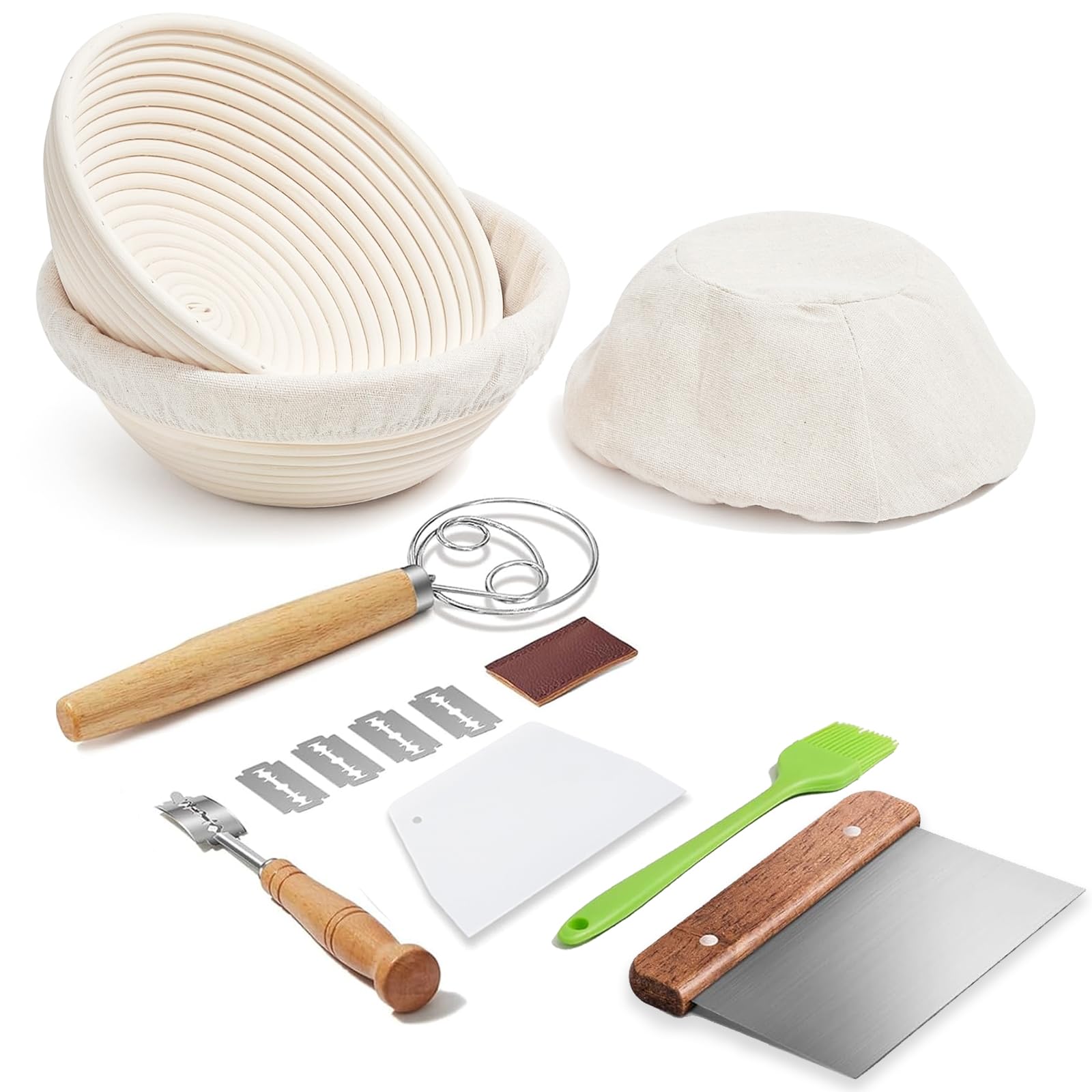 Premium Sourdough Bread Baking Kit - 2-Pack 9 Inch Round Banneton Proofing Baskets with Linen Liners | Essential Sourdough Starter Supplies for Artisan Bread Making | Perfect for Home Bakers & Bread Fermentation Enthusiasts