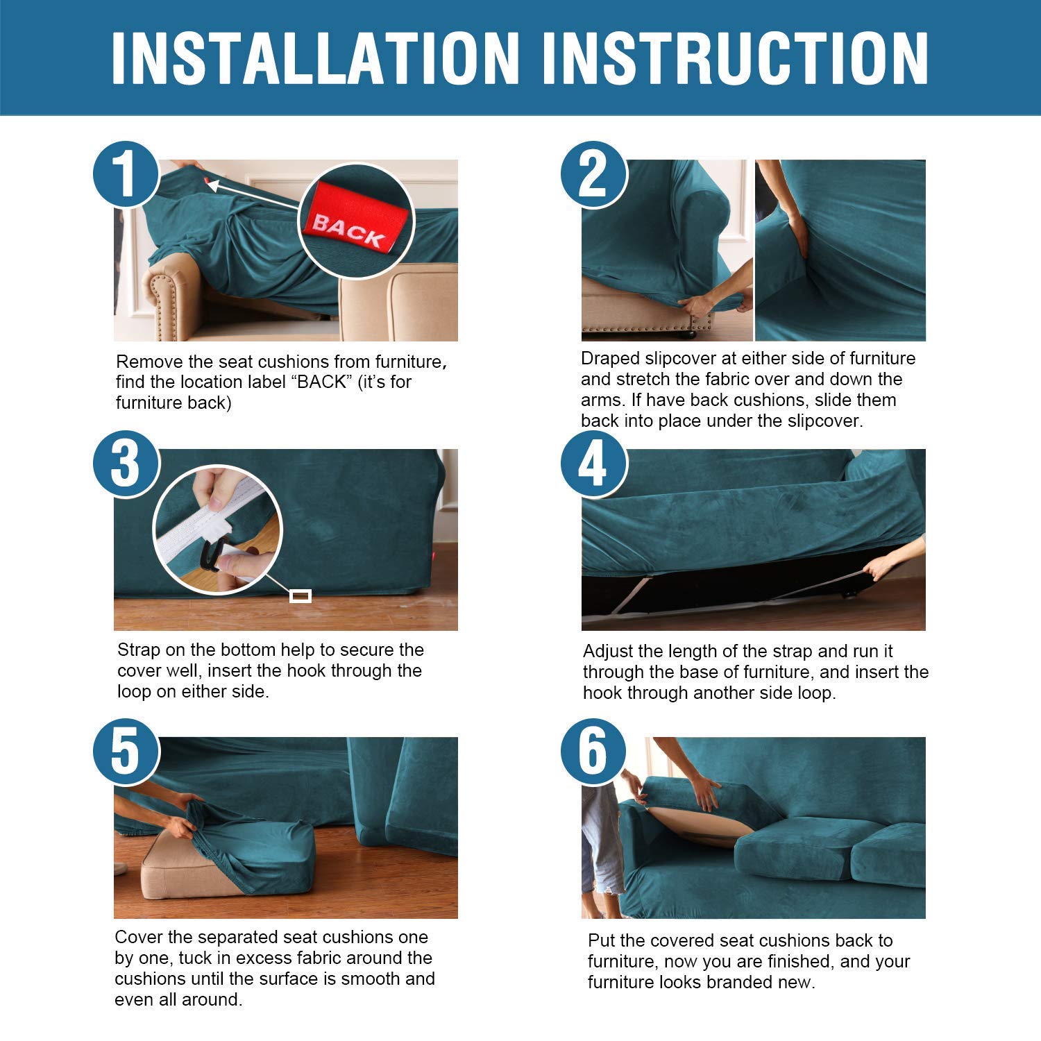 H.VERSAILTEX Velvet Stretch Sofa Covers Set - 3 Cushion Couch, Loveseat & Armchair Slipcovers (Deep Teal) | Soft, Washable & Non-Slip Furniture Protector for Living Room, Bedroom, Dorm & Apartment Decor
