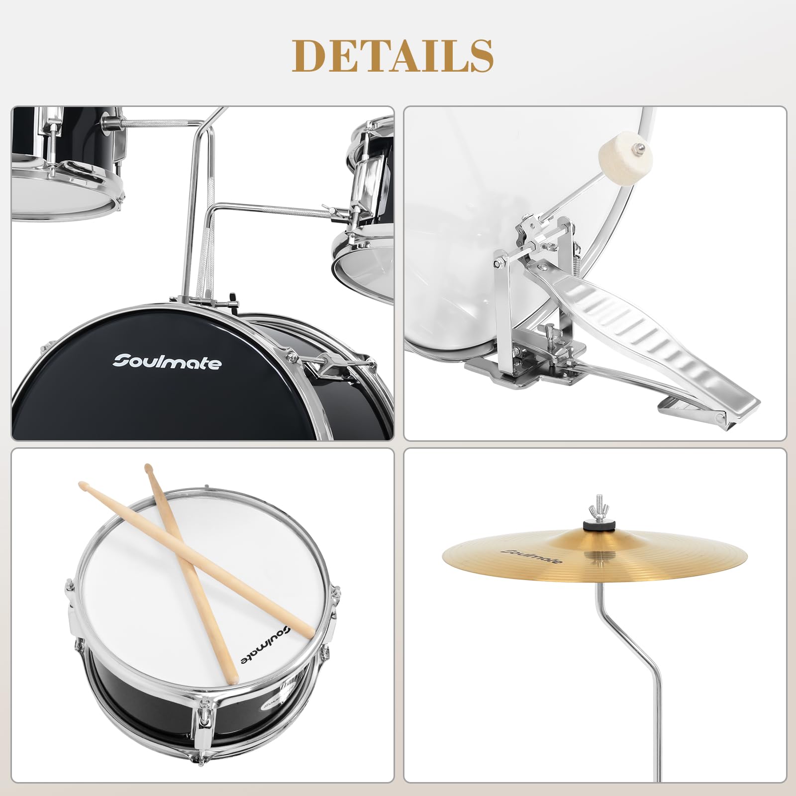 14 Inch Kids Drum Set - 3 Piece Beginner Drum Kit with Adjustable Throne, Cymbal Pedal & Drumsticks | Perfect for Boys & Girls Learning Music | Ideal for Home Practice, Birthday Gifts & Classroom Performances