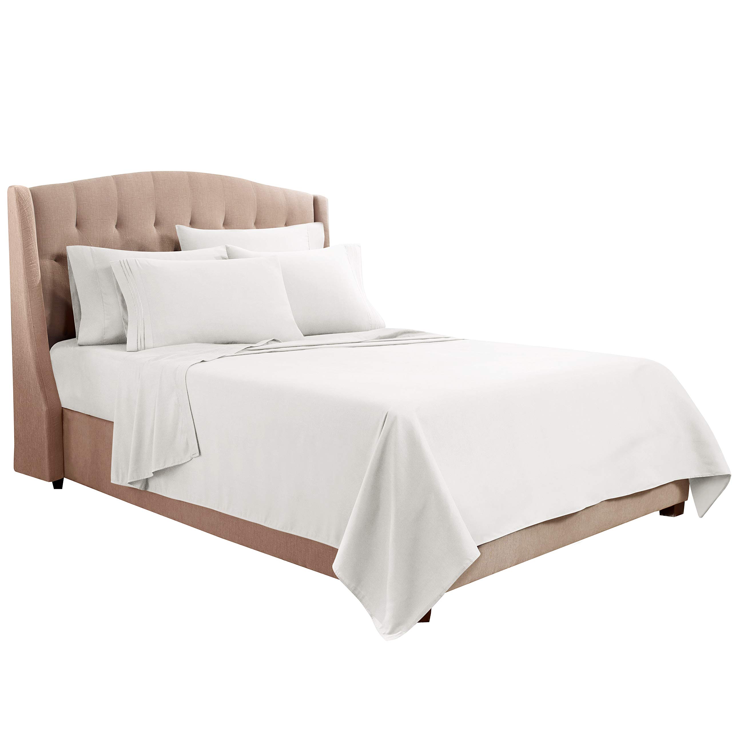 Clara Clark 1800 Series Luxury Bed Sheet Set - Twin XL, White - Ultra Soft Deep Pocket Fitted Sheet with Extra Pillowcases for Comfortable Sleep | Perfect for Guest Rooms, Dorms & Cozy Bedrooms