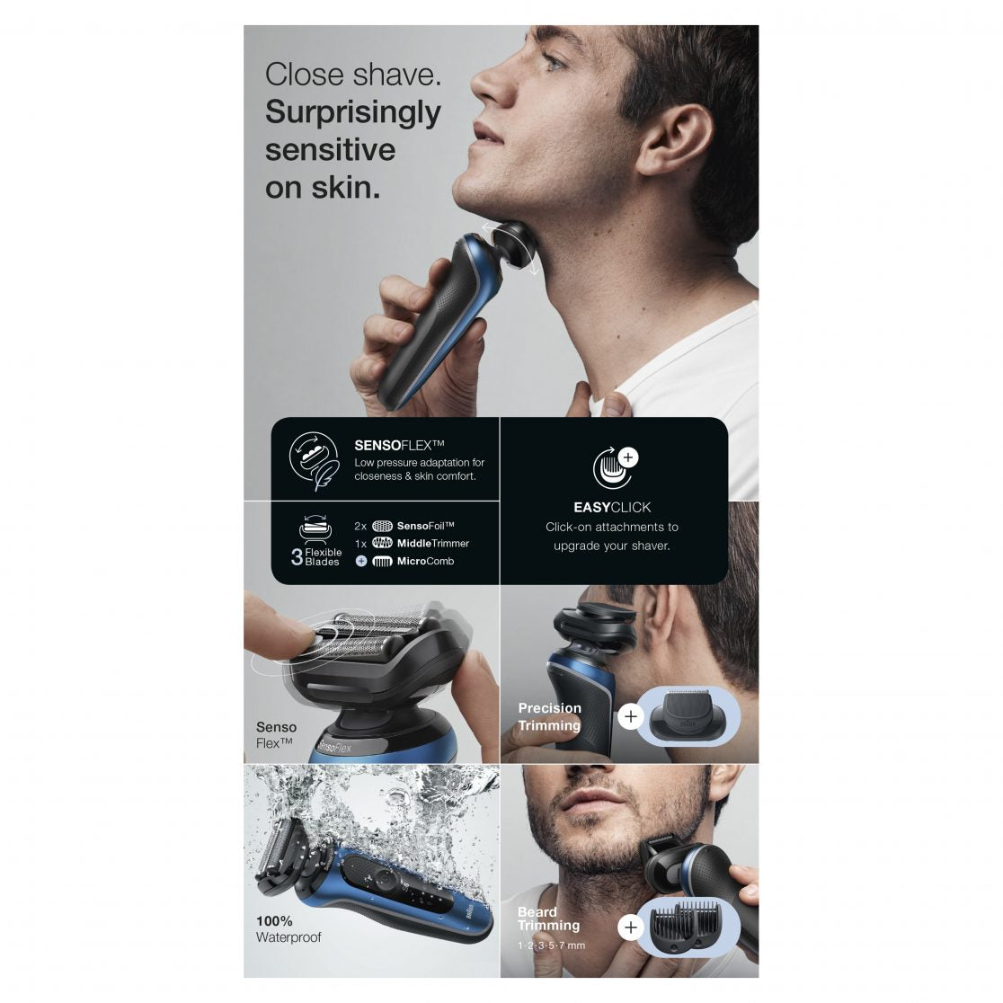 Philips Series 6 60 B4500cs Wet & Dry Electric Shaver with Charging Station & EasyClick Trimmer - Blue | For Men's Face & Body Grooming at Home or Travel