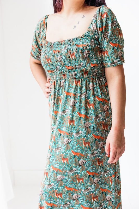 Teal Thicket Women's Smocked Dress - Flowy Summer Midi Dress with Elastic Waist | Perfect for Beach Vacations, Brunch Dates & Outdoor Weddings