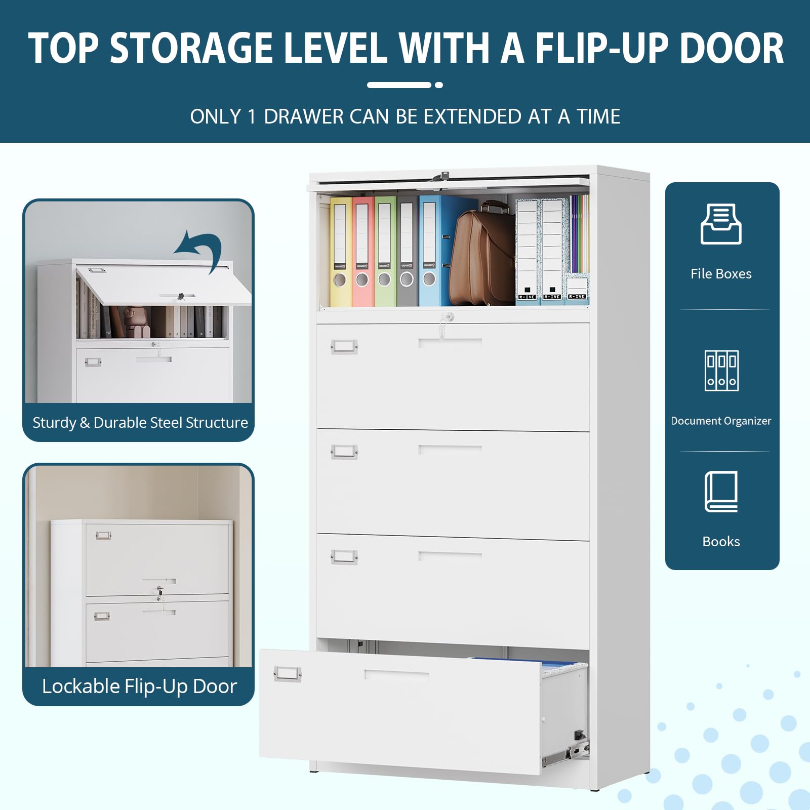 MIIIKO 4-Drawer Metal File Cabinet with Lock, 36