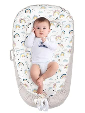 Premium Baby Lounger & Portable Bassinet Mattress for Newborns 0-12 Months - Ultra Comfortable Infant Floor Seat, Co-Sleeping Bed & Travel Sleeper - Perfect for Nursery, Daycare & On-The-Go (Rainbow)