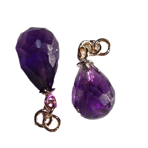 Handmade Vintage 14K Gold 20mm Micro Faceted African Amethyst Drop Earrings - Elegant Dangle Ear Jackets for Women, Perfect for Weddings, Parties & Special Occasions