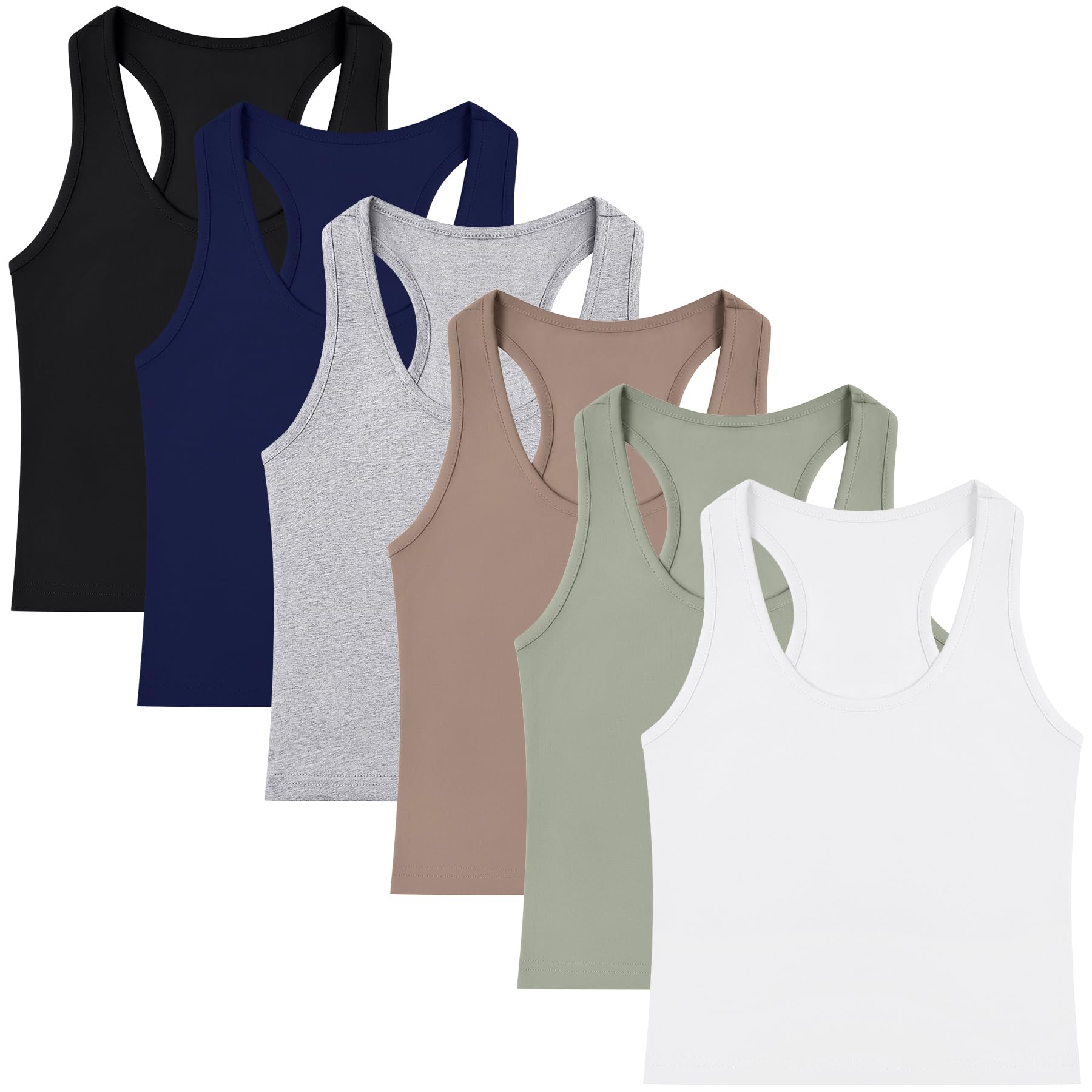 6 Pack Women's Cotton Crop Tank Tops - Sleeveless Racerback Sports Bras for Yoga, Workout & Gym - Breathable Athletic Shirts for Running, Fitness & Summer Wear