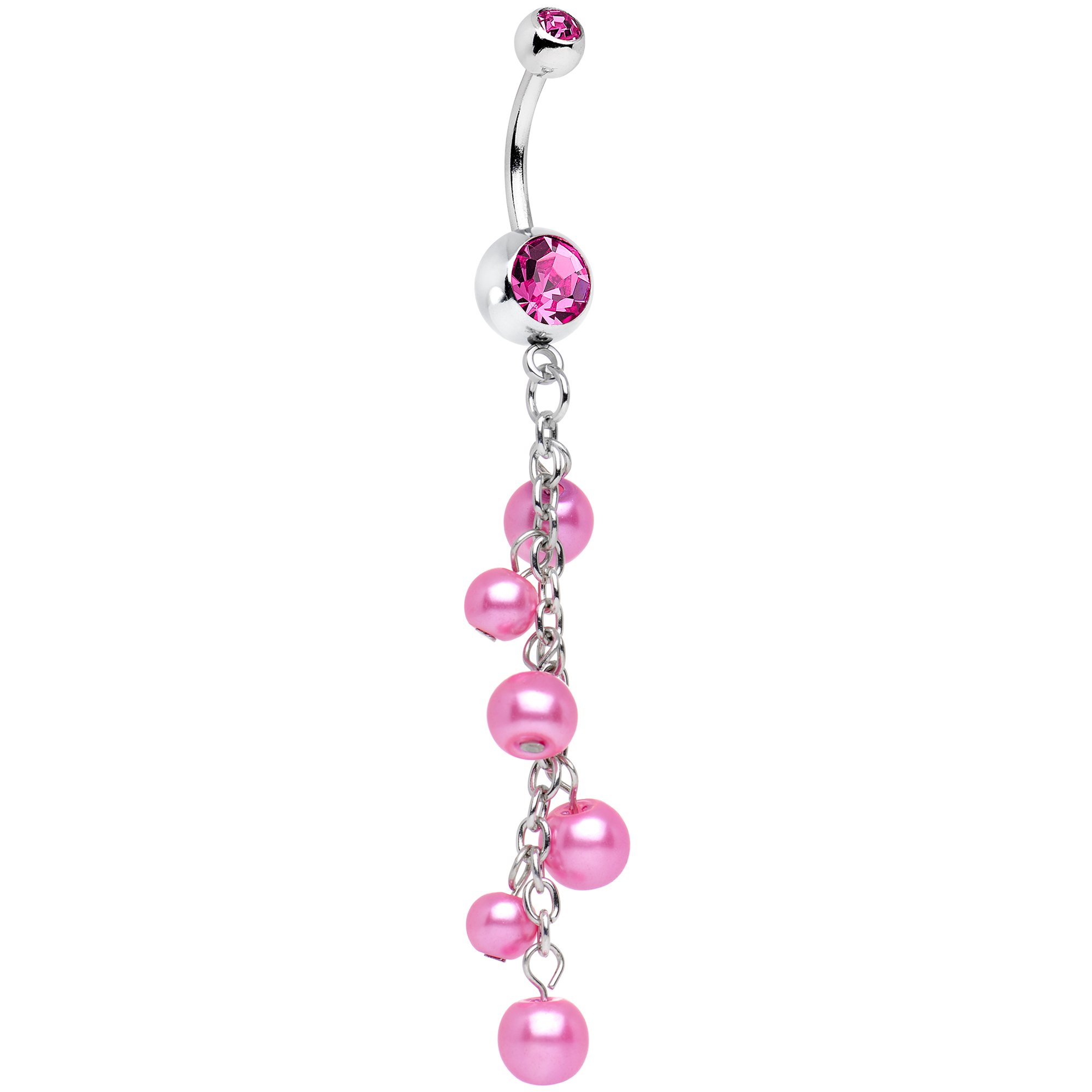 Stainless Steel Pink Accent Shower Drop Dangle Belly Ring - Body Jewelry for Women | Perfect for Piercings, Beach & Pool Parties, Summer Outfits