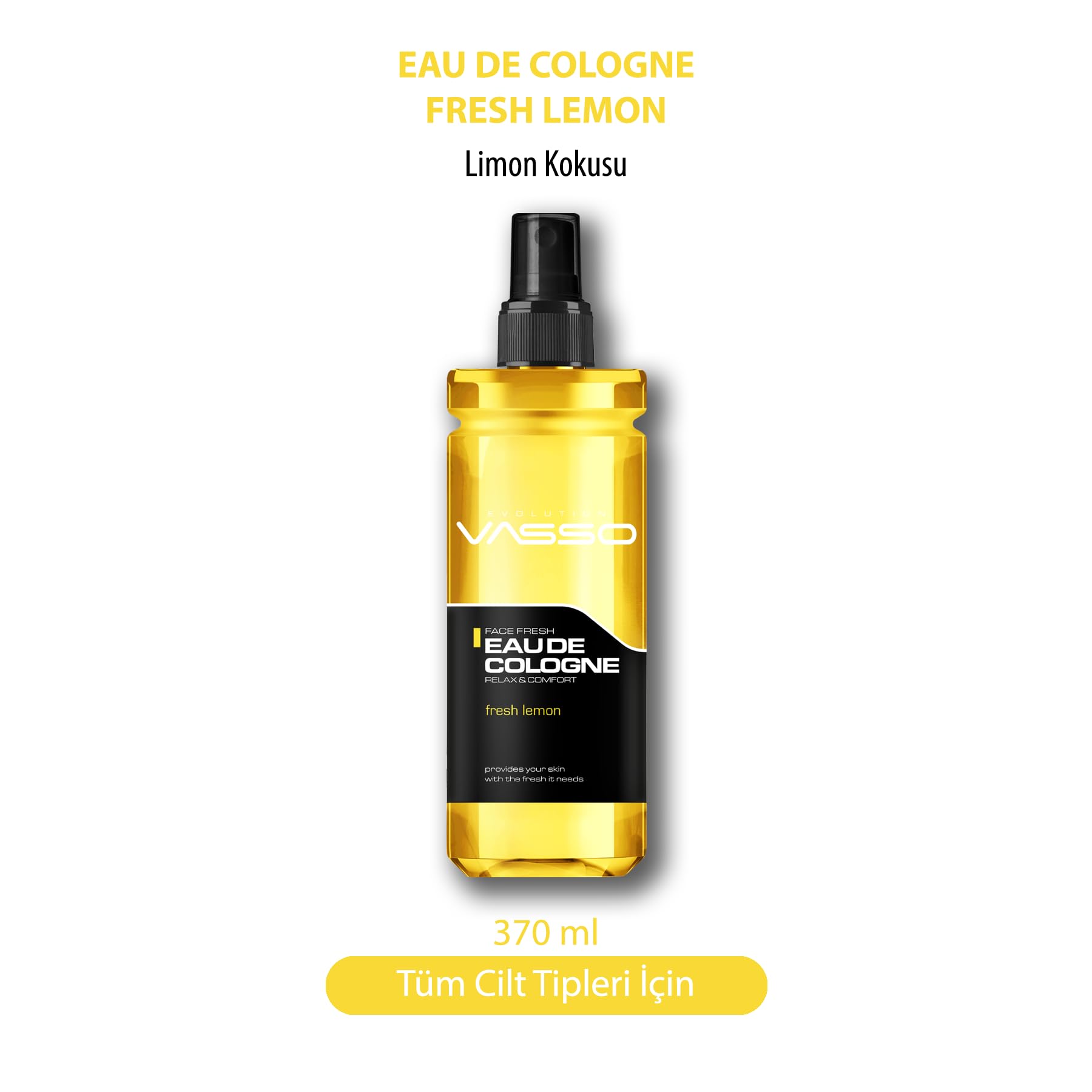 Vasso Fresh Lemon Cologne for Men - Traditional Turkish Eftershave Spray with Relaxing & Refreshing Scent - 12.5 oz (370ml) Eau de Cologne - Perfect for Daily Use, Grooming & Post-Shave Routine