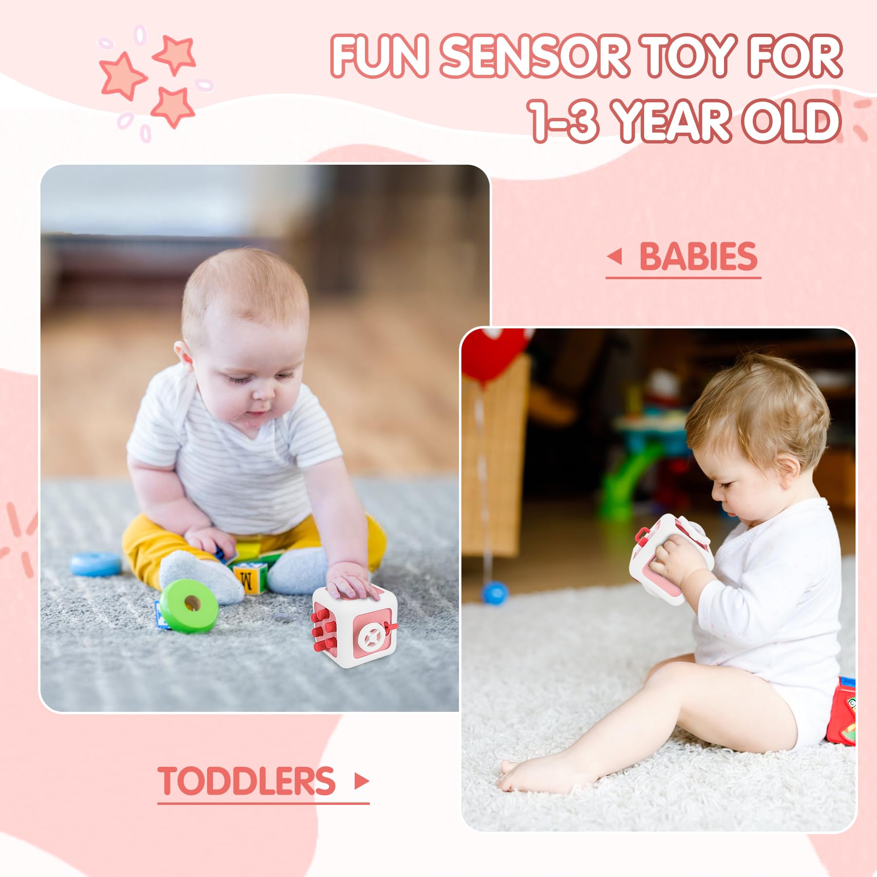 Montessori Busy Cube Sensory Toys for 1 Year Old Boys & Girls - Easter Basket Stuffers, Travel Learning Toys for Toddlers 12M+ (Pink) - Perfect for Airplane Travel & Early Childhood Development