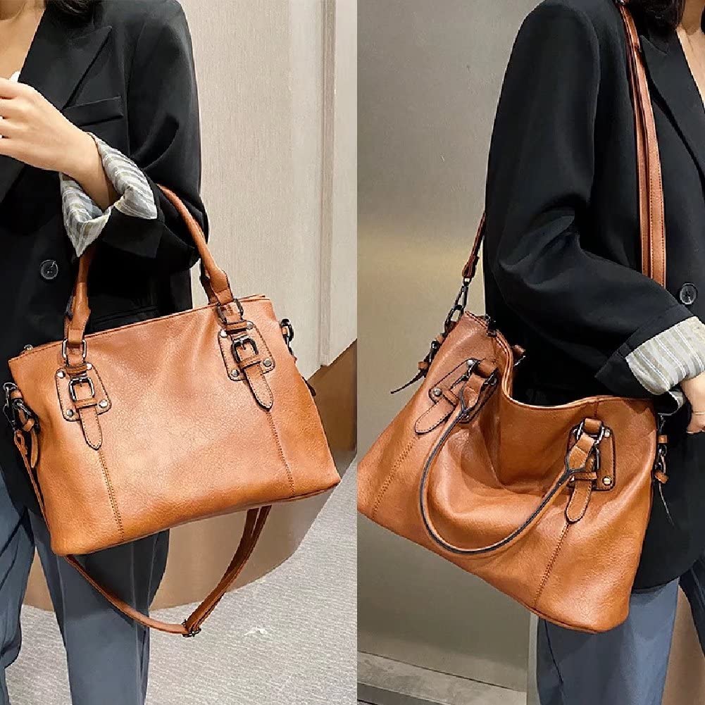Stylish Large Tote Handbags for Women - PU Leather Shoulder Bag with Top Handle & Crossbody Strap - Perfect for Work, Travel & Daily Commute | Office Essentials, Weekend Getaway & Shopping Companion