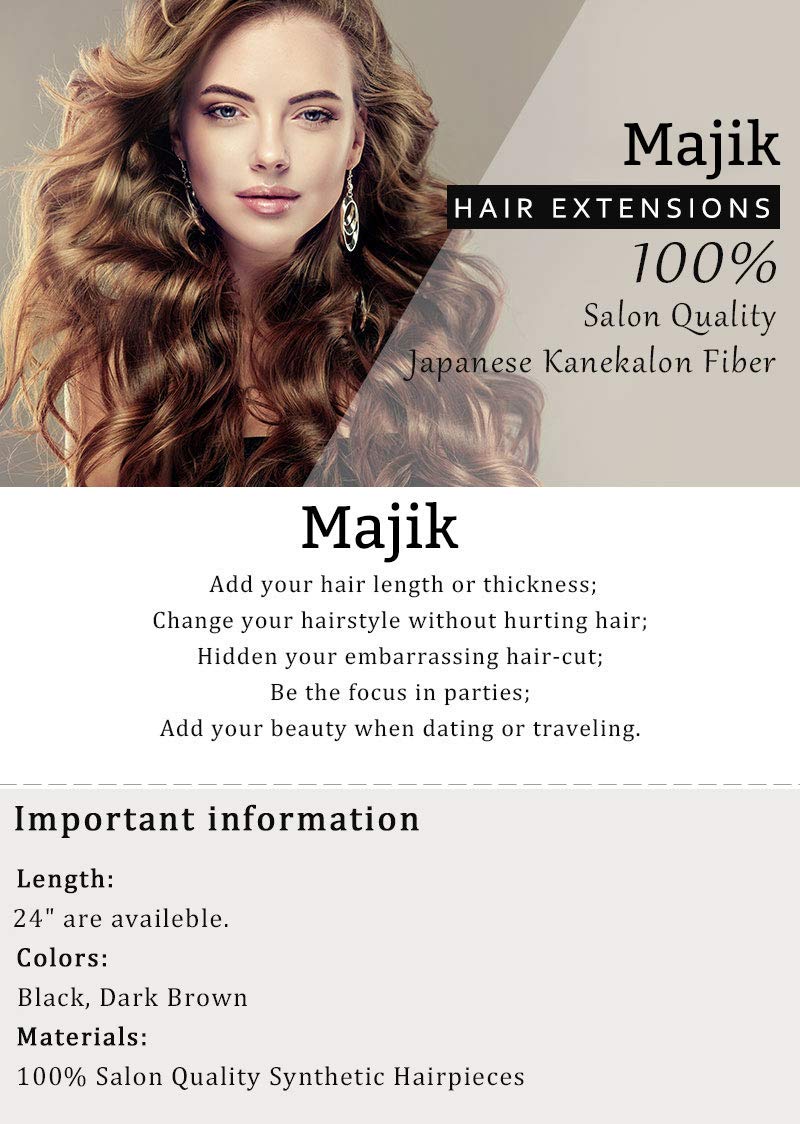 Majik Synthetic Hair Extensions for Women - 35g Dark Brown Curly Clip-in Hair Extensions That Feel Like Real Human Hair | Perfect for Parties, Weddings & Daily Styling