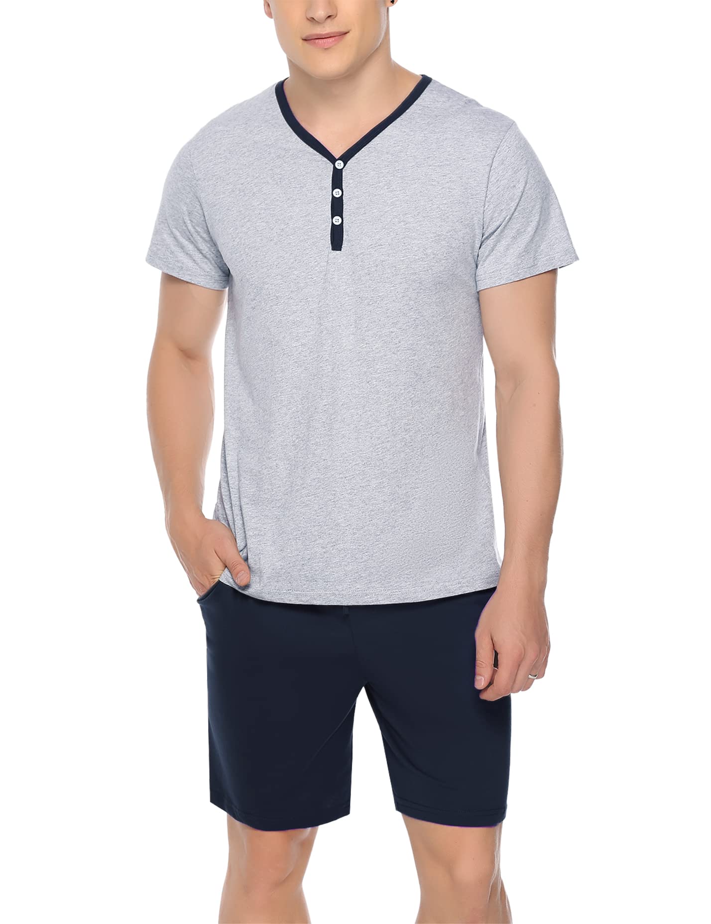 Marvmys Men's Cotton Pajama Set - 2-Piece Short Sleeve Sleepwear with Comfortable Shorts | Soft Nightwear for Summer, Lounge & Relaxation at Home