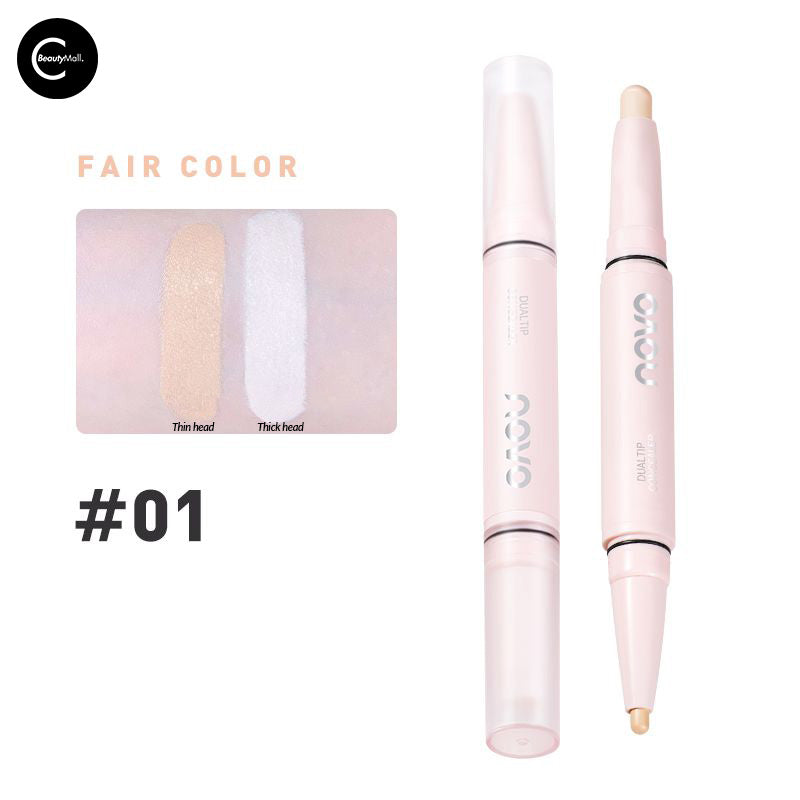 NOVO Dual Ended Highlighter & Concealer Pen - Creamy Makeup Stick for Face Contouring & Brightening - Perfect for Everyday Glam & Photo Shoots