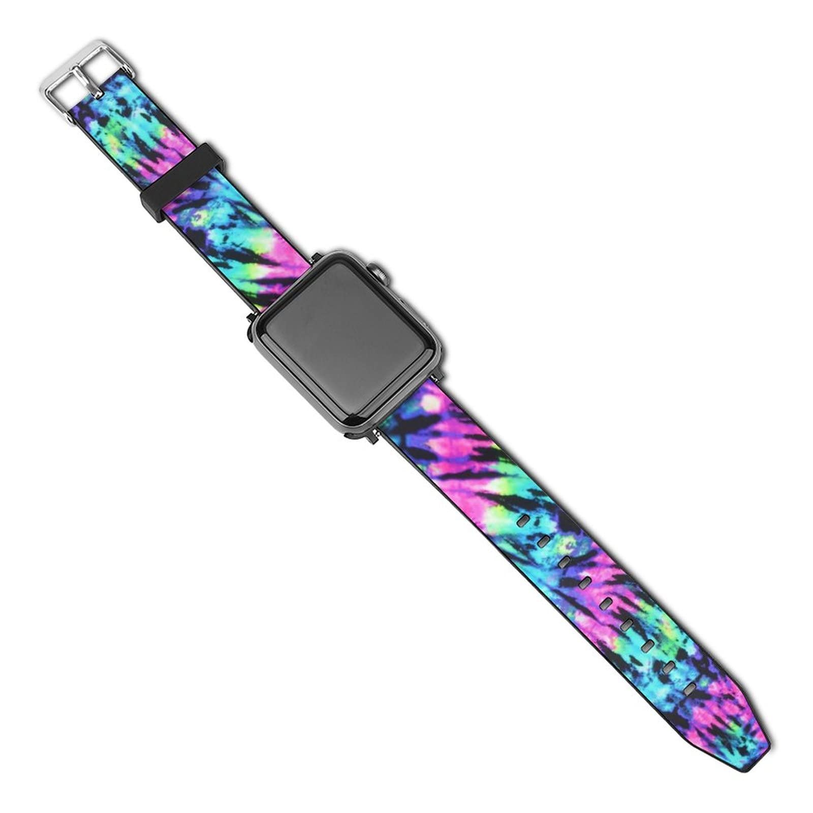 UPUPPIU Apple Watch Band for Series 5/4/3/2/1 - Rainbow Tie Dye Leather Strap for Women & Men - Perfect for Workouts & Fashion